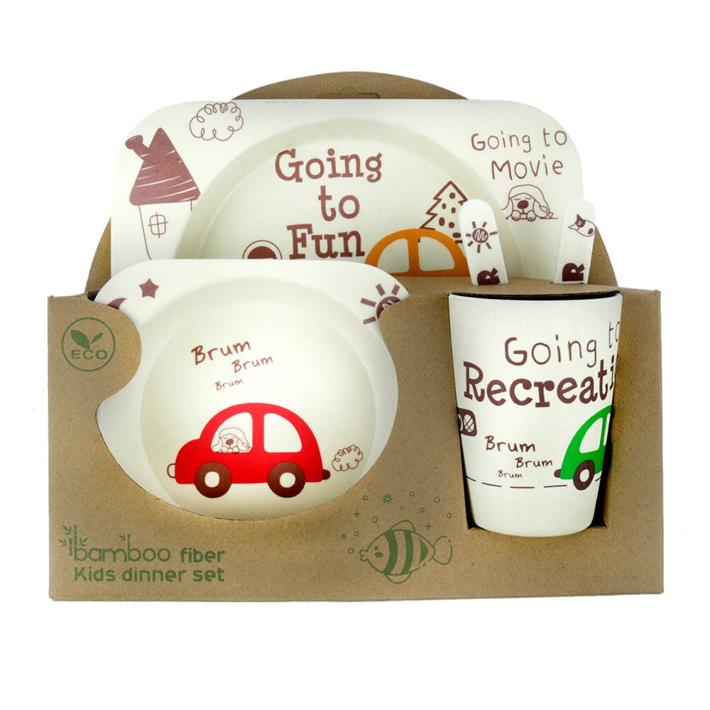 Car White Bamboo Fiber Dinner Set - Baby Moo