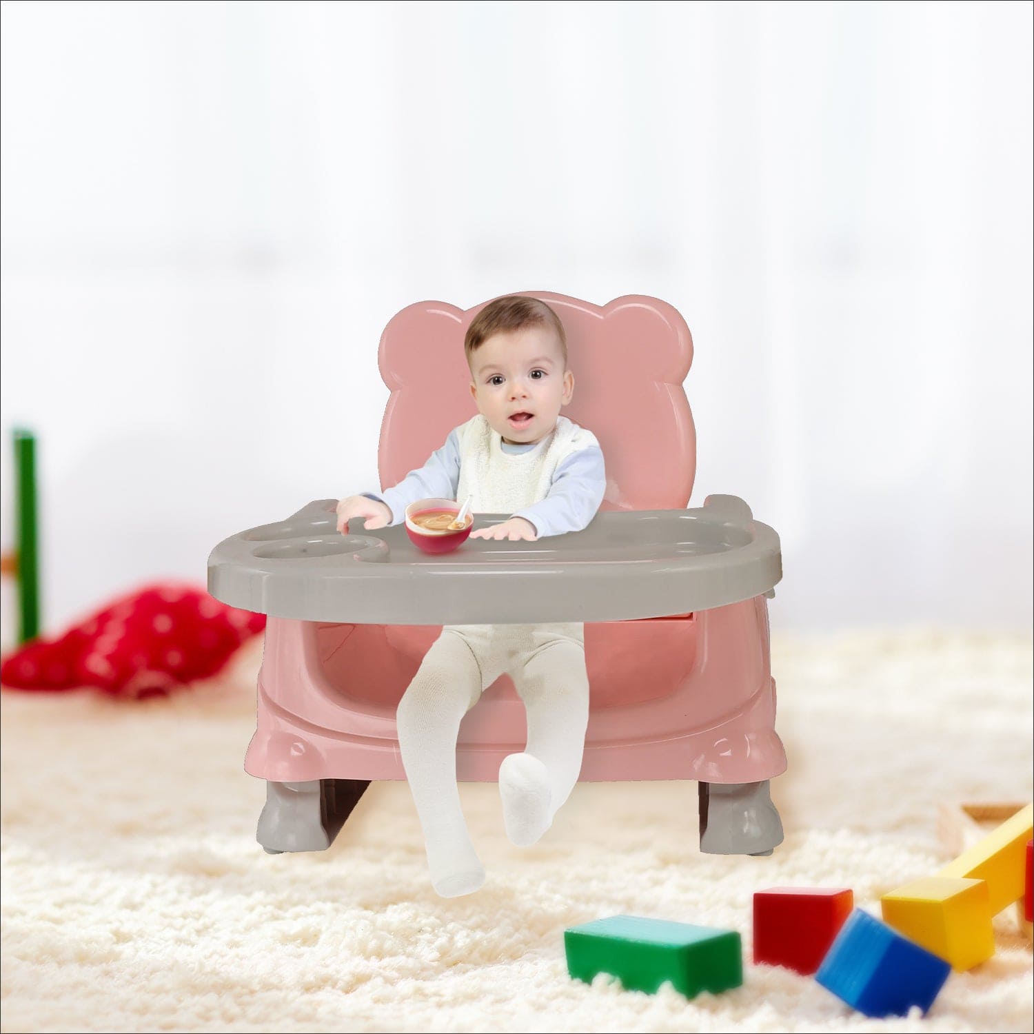 Peach Foldable Feeding / Dining Chair with Strap - Baby Moo