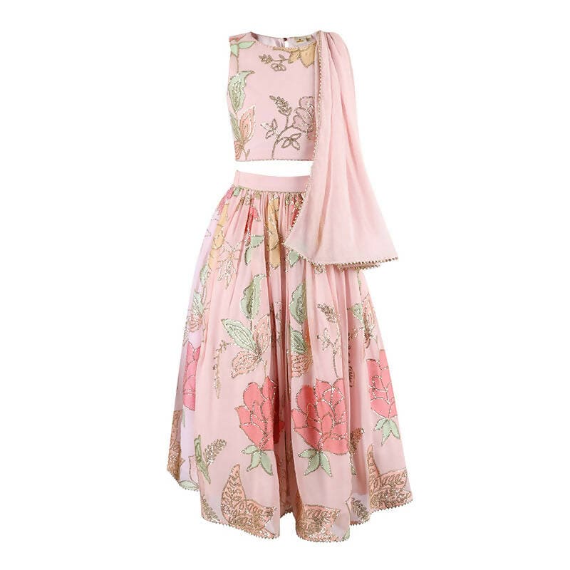 Rang Floral Embroidered Lehenga Choli With Dupatta Set - Pink