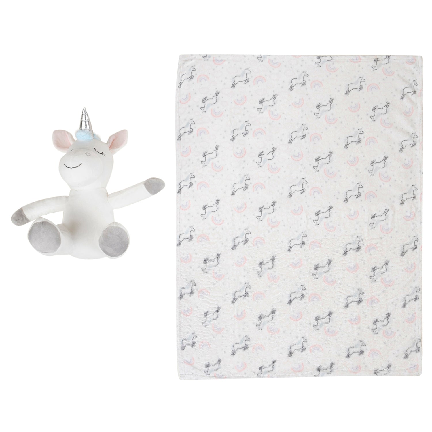 Baby Moo Unicorn Snuggle Buddy Soft Rattle and Plush Blanket Gift Toy Blanket - Pink