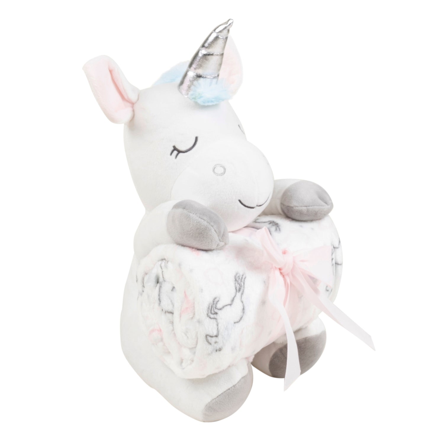 Baby Moo Unicorn Snuggle Buddy Soft Rattle and Plush Blanket Gift Toy Blanket - Pink