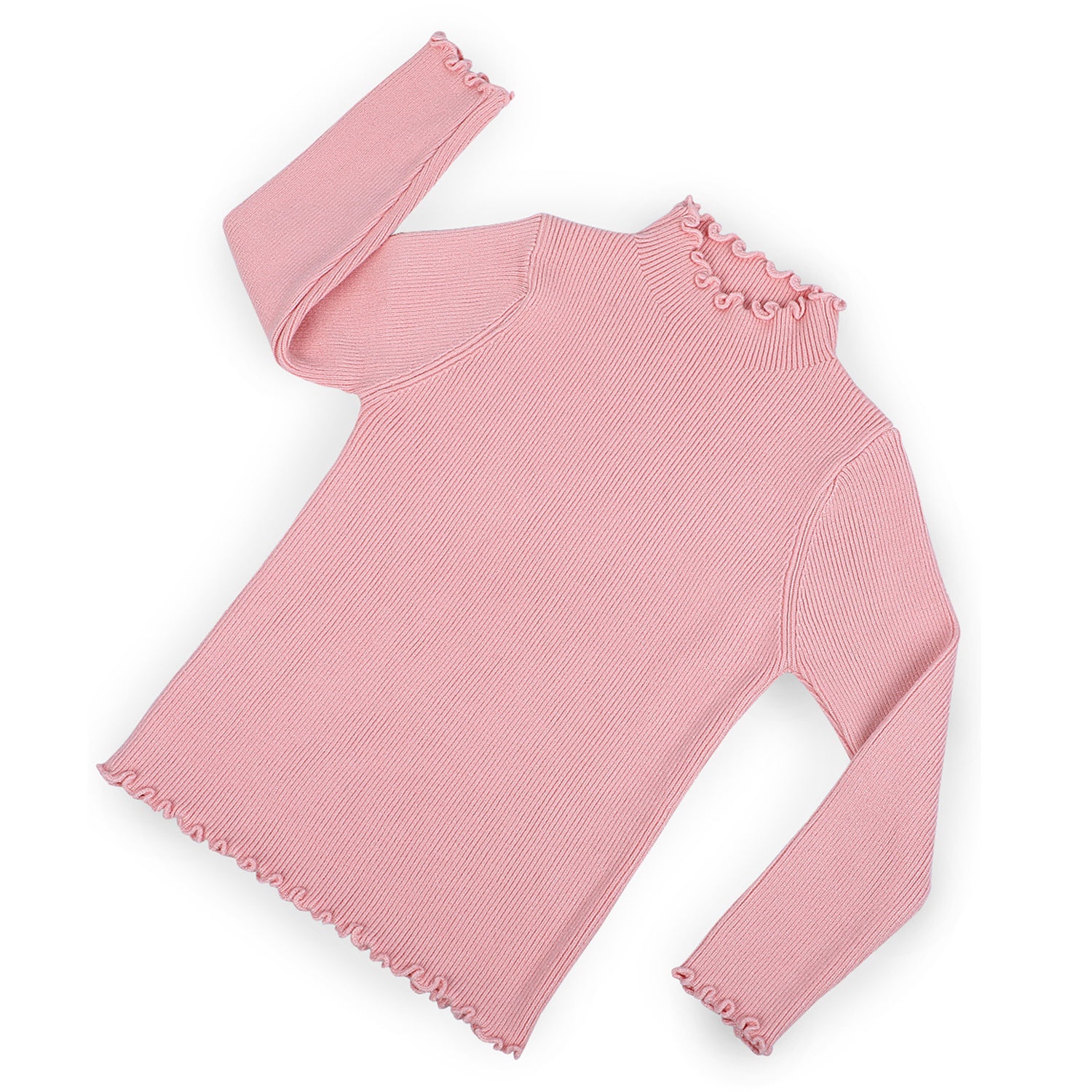 Basic Ribbed Premium Full Sleeves Knitted Kids Sweater - Pink
