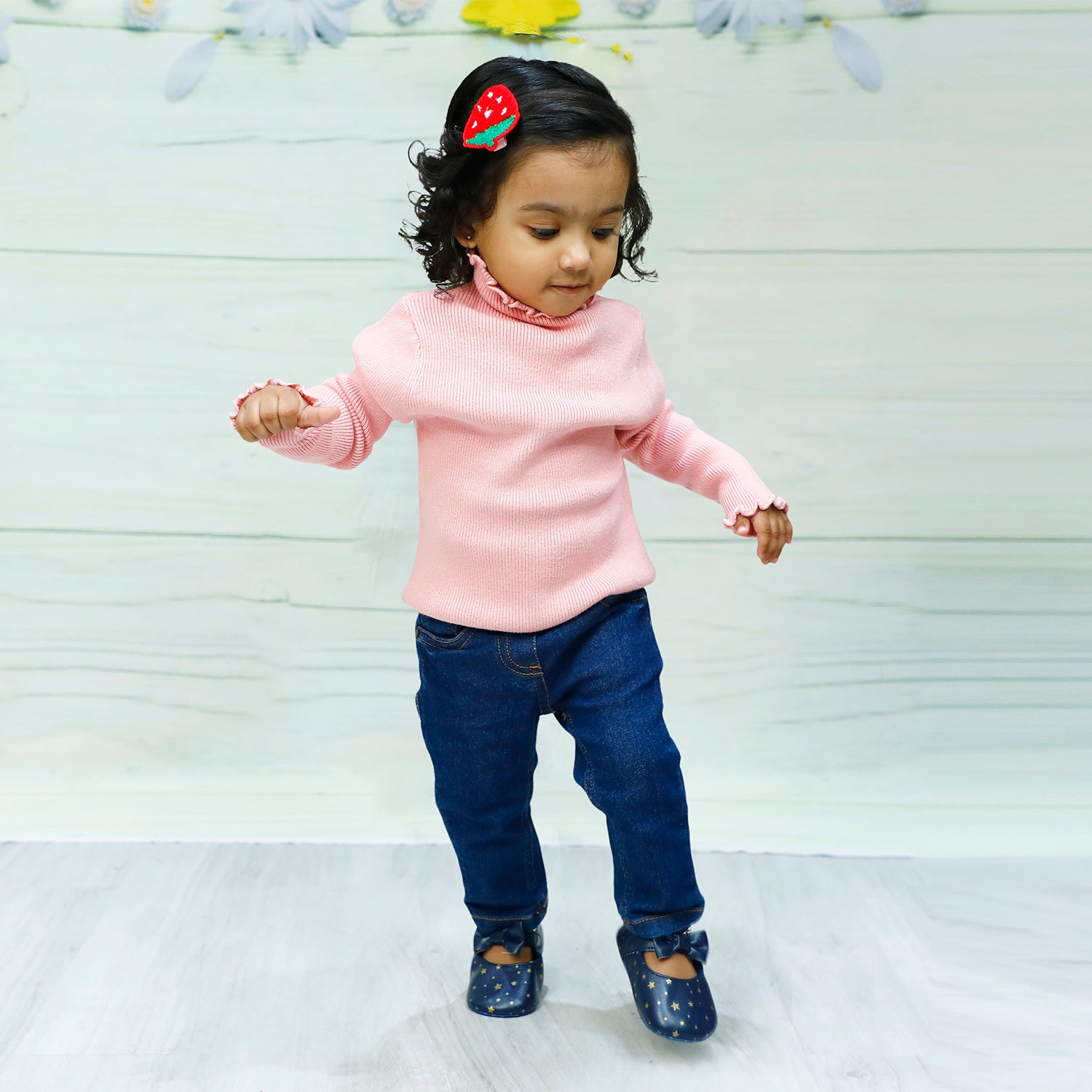 Basic Ribbed Premium Full Sleeves Knitted Kids Sweater - Pink