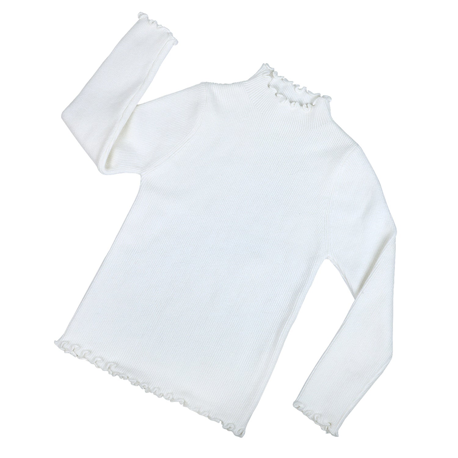 Basic Ribbed Premium Full Sleeves Knitted Kids Sweater - White