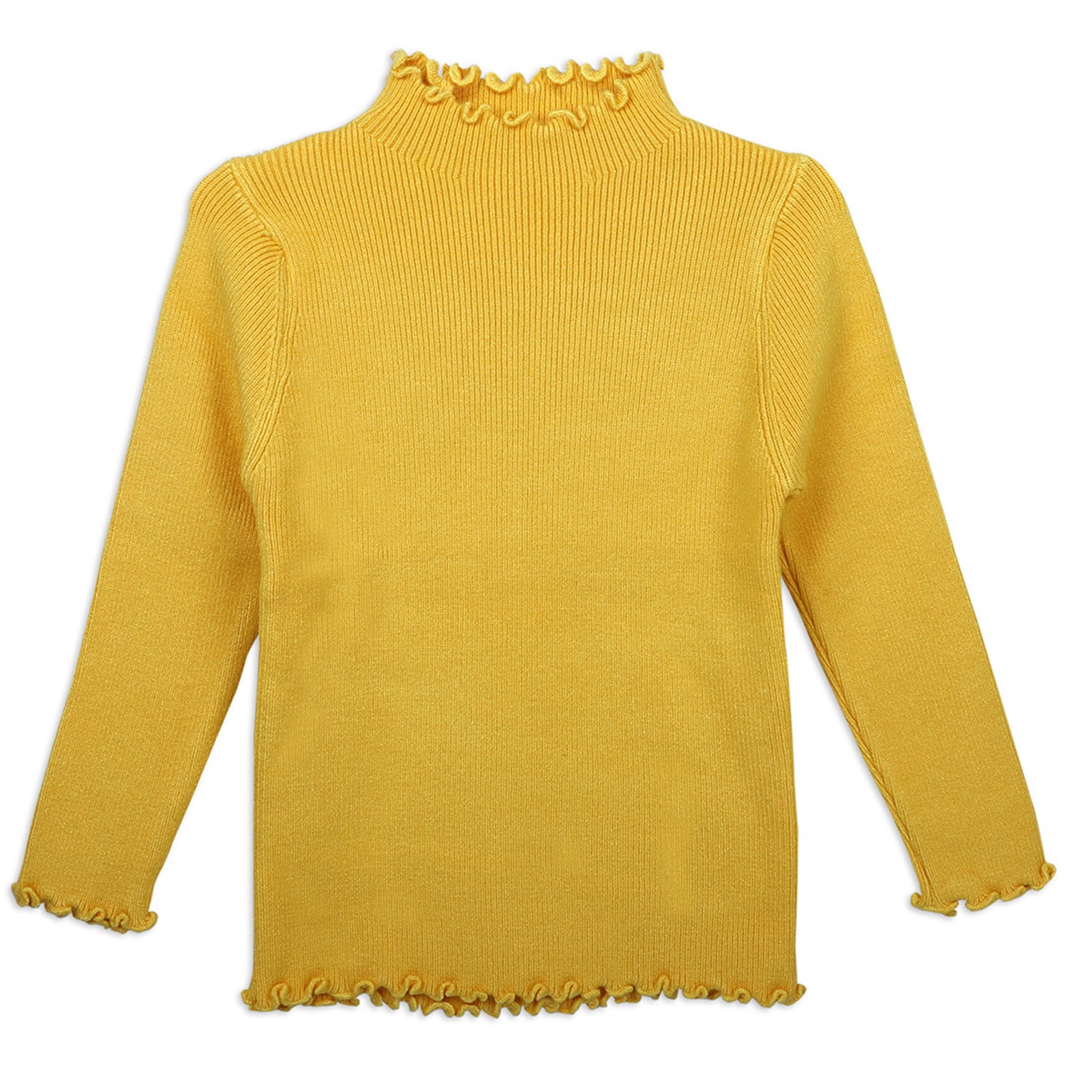 Basic Ribbed Premium Full Sleeves Knitted Kids Sweater - Yellow