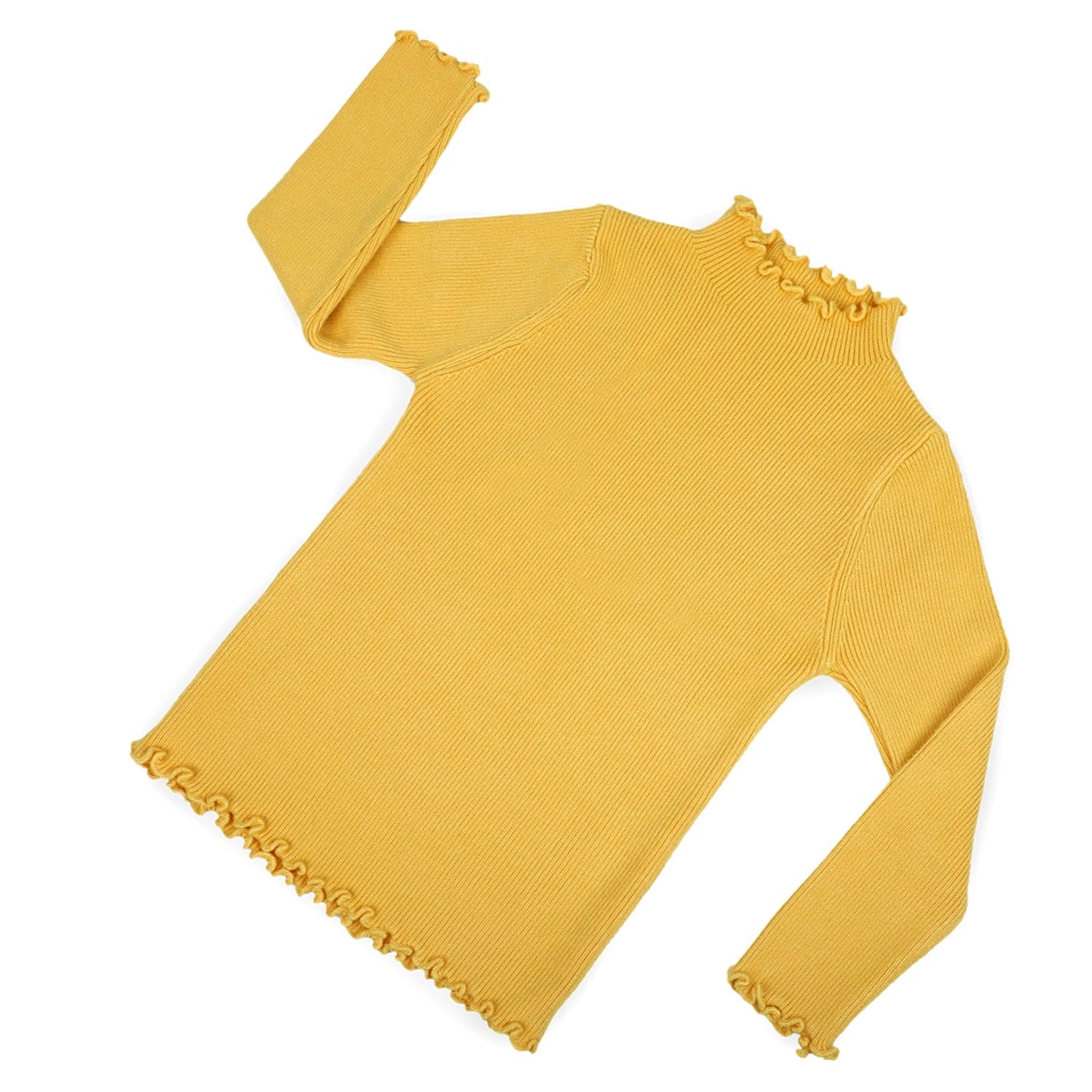 Basic Ribbed Premium Full Sleeves Knitted Kids Sweater - Yellow