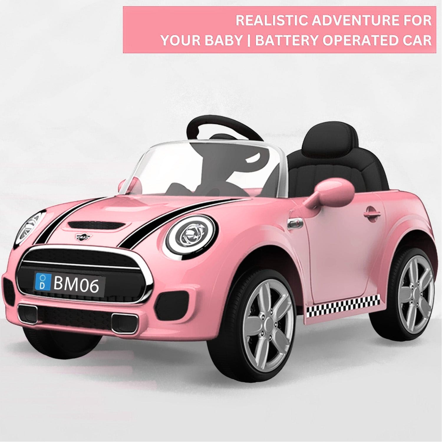 Baby Moo Mini Cooper Electric Ride-On Car for Kids | Rechargeable 12V Battery | Remote Control | USB MP3 Player | Ages 1-5 - Pink