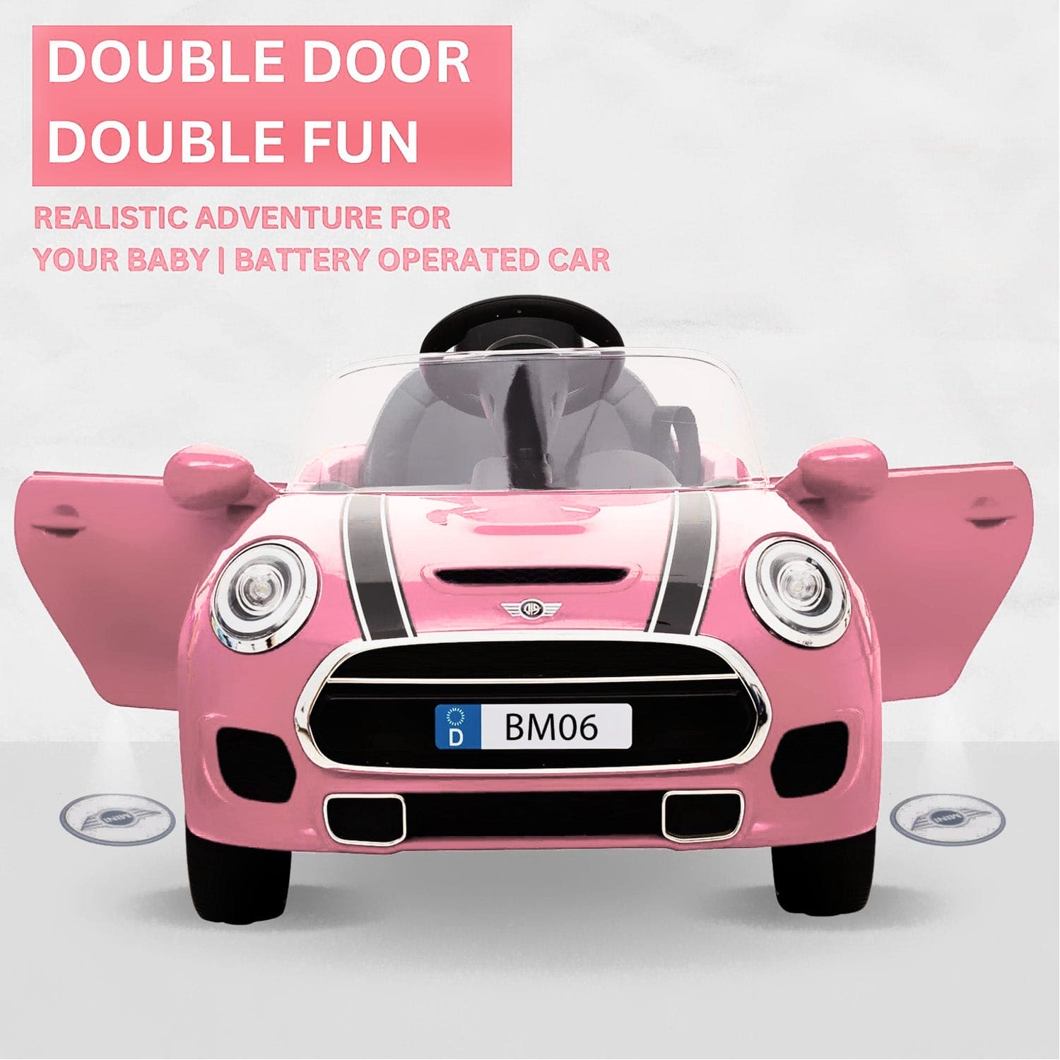 Baby Moo Mini Cooper Electric Ride-On Car for Kids | Rechargeable 12V Battery | Remote Control | USB MP3 Player | Ages 1-5 - Pink