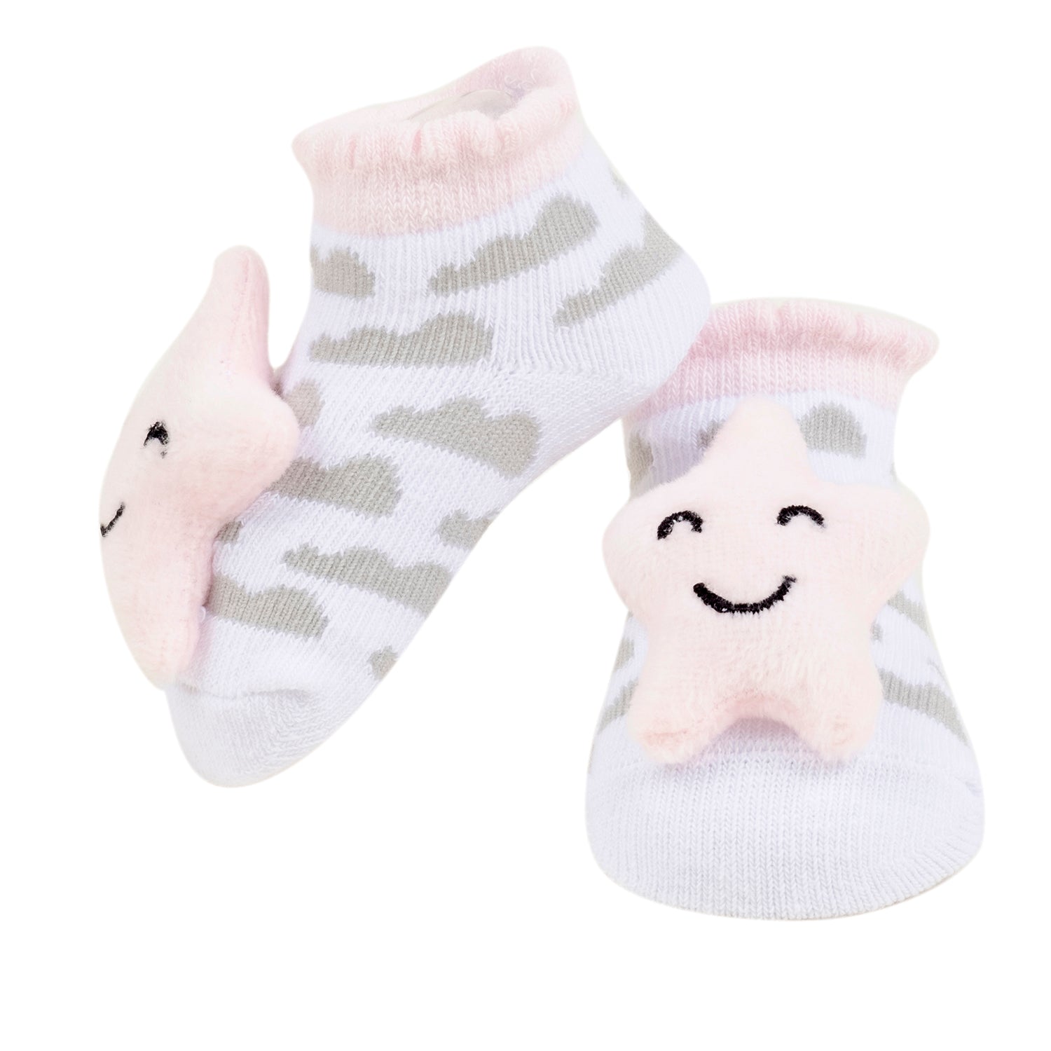 Baby Moo 3D Sleepy Star Cotton Ankle Length Fancy Infant Gift Set of 2 Socks Booties - Grey, Pink