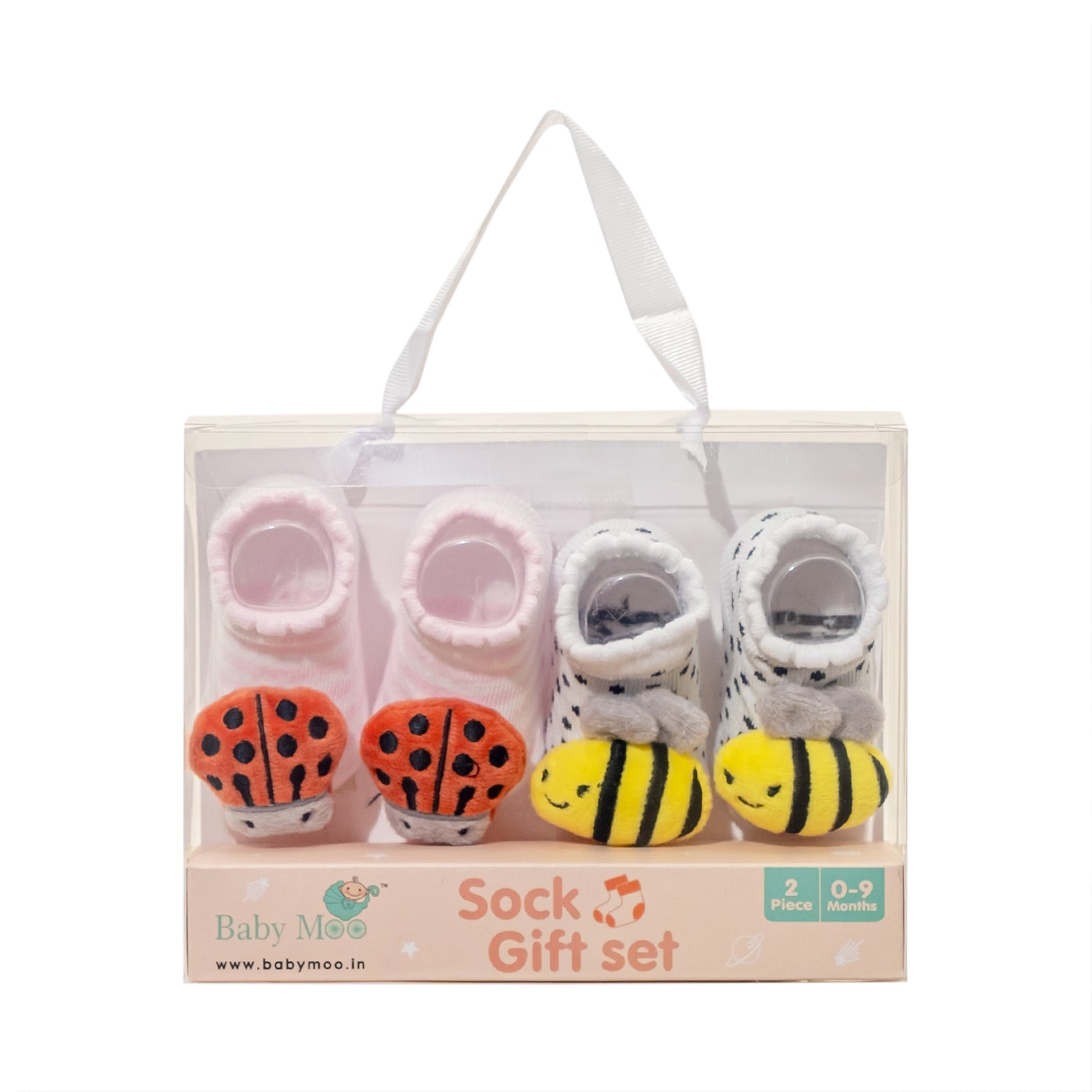 Baby Moo 3D Honey Bee Cotton Ankle Length Fancy Infant Gift Set of 2 Socks Booties - Pink, White