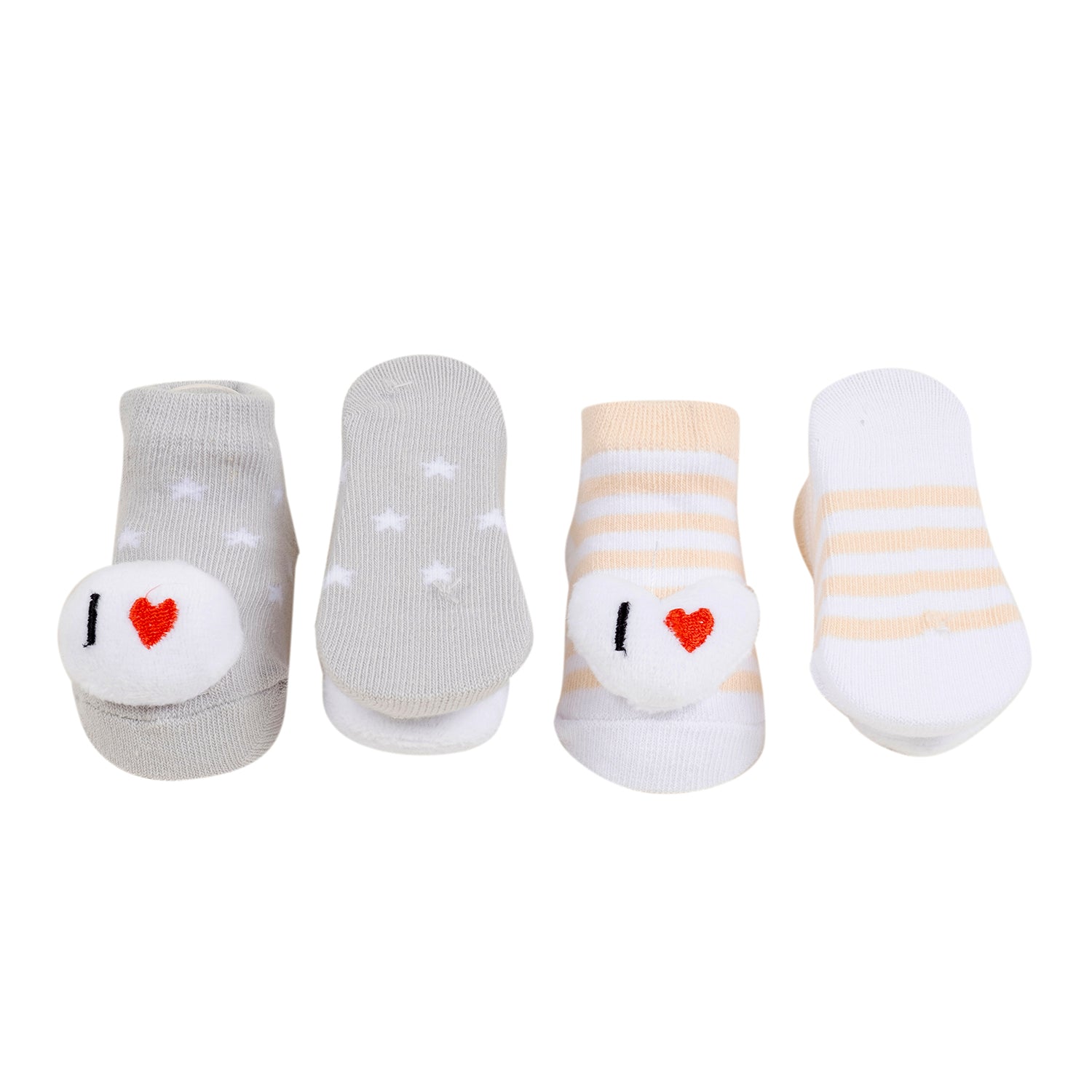 Baby Moo 3D I Love Mommy Daddy Cotton Ankle Length Fancy Infant Gift Set of 2 Socks Booties - Yellow, Grey