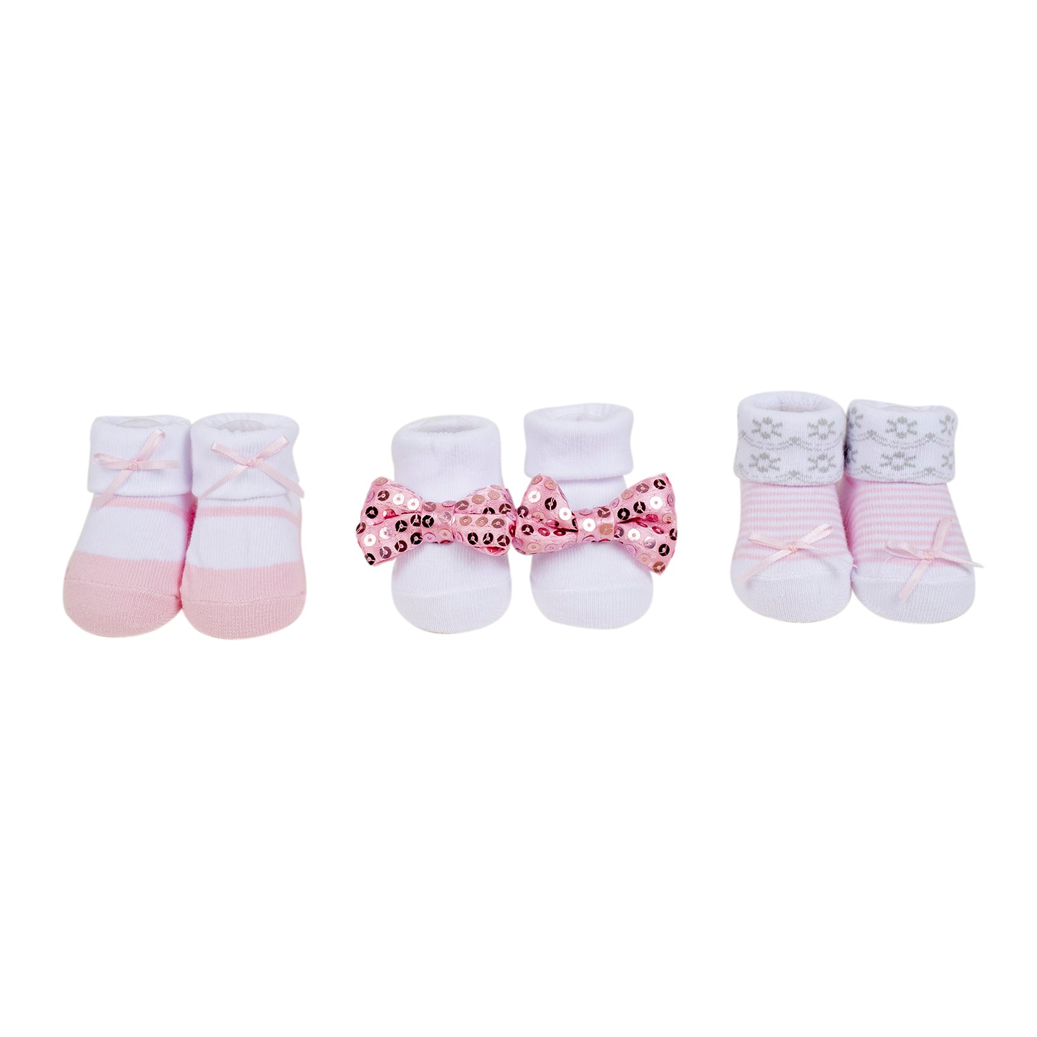 Baby Moo Sequined Infant Girl 6-Piece Gift Hairband And Socks Set - Pink