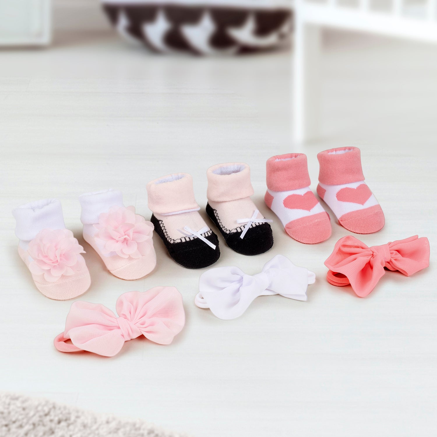 Buy Miyanuby Baby Socks, Newborn Baby Girl Lovely Princess Crown/Flowers  Decorated Anti-slip Cotton Ankle Socks with Elastic Head Band Online at  desertcartINDIA