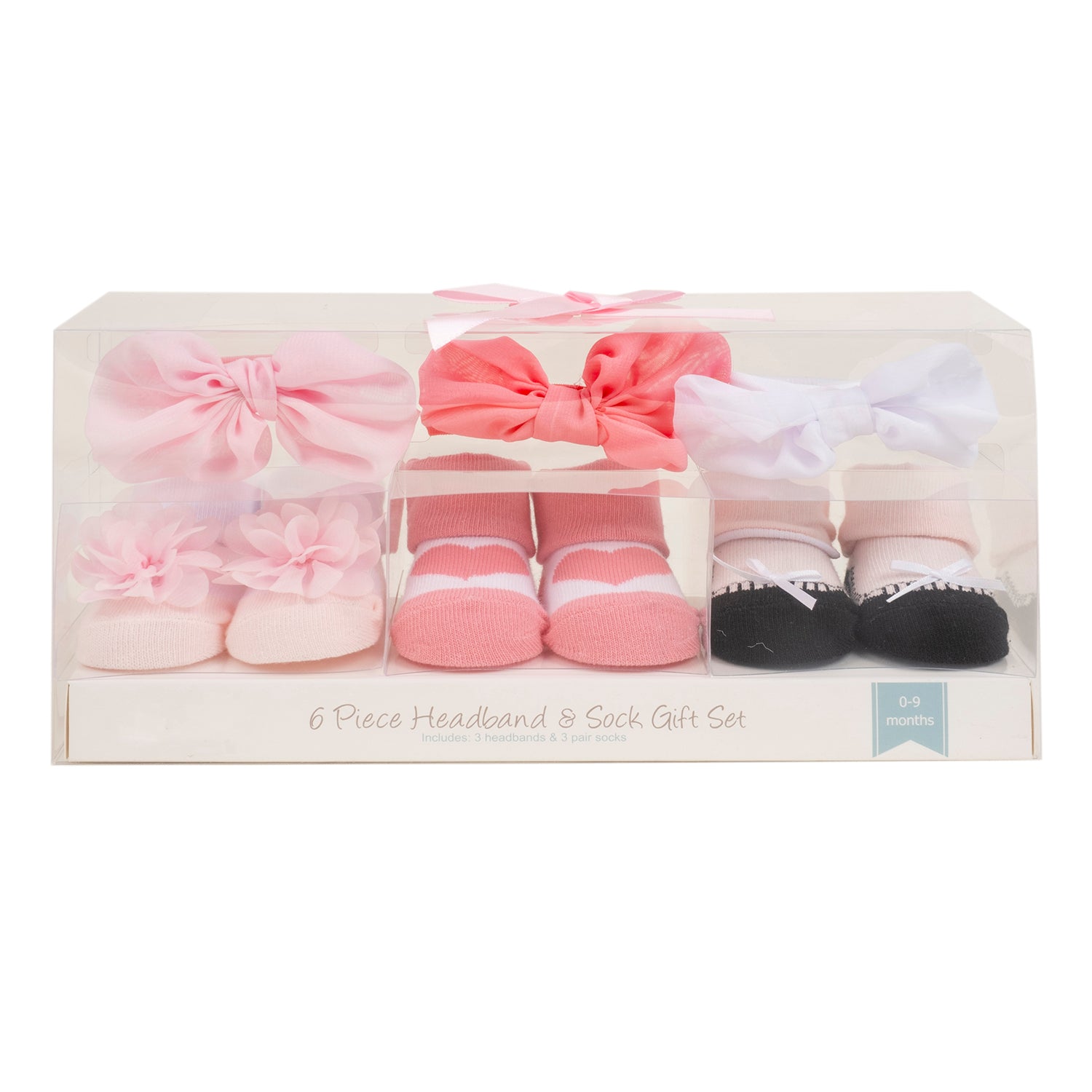 Baby Moo Daddy's Heart Infant Girl 6-Piece Gift Hairband And Socks Set - Pink