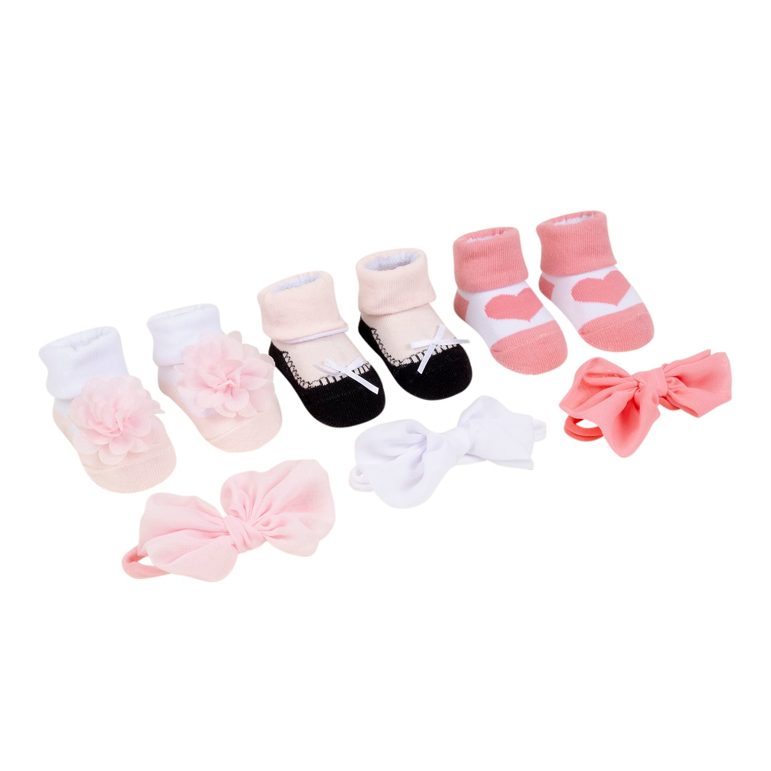 Baby Moo Daddy's Heart Infant Girl 6-Piece Gift Hairband And Socks Set - Pink
