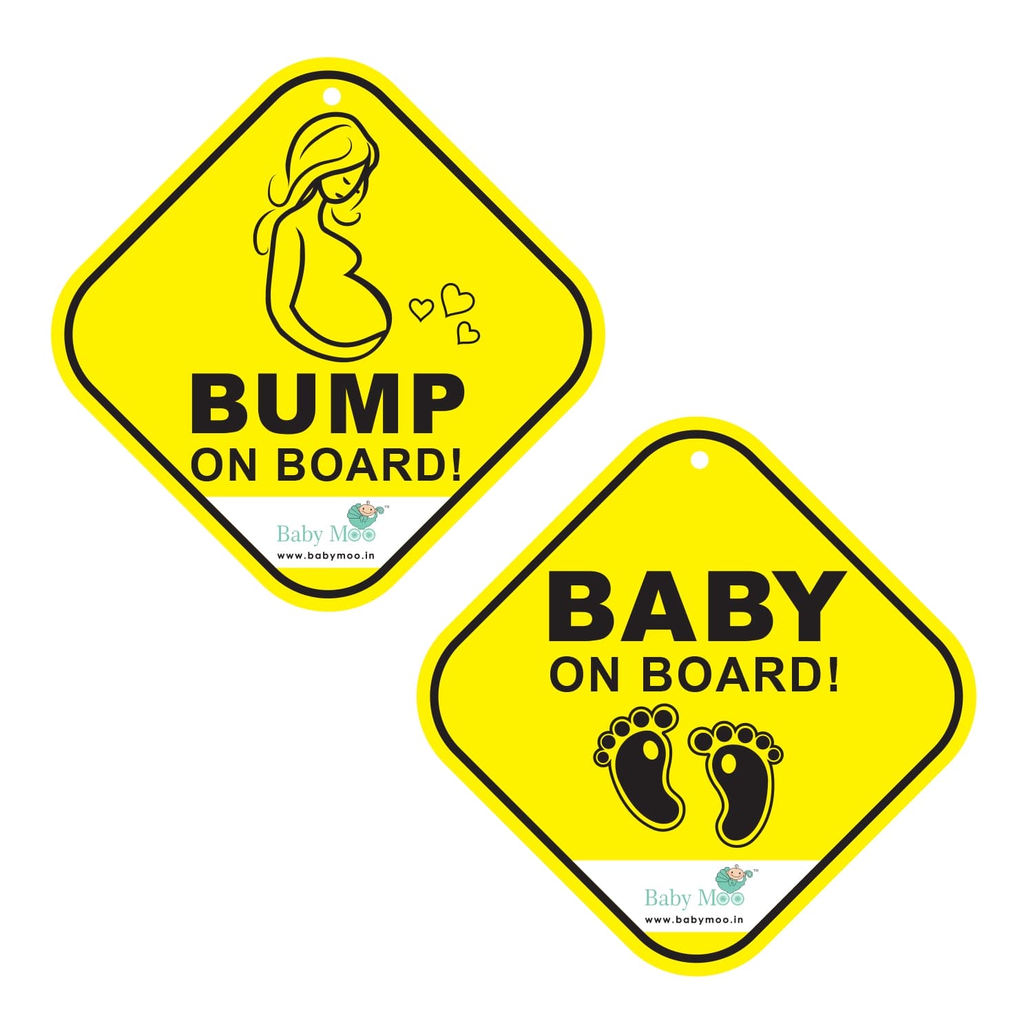 Baby Moo Mom To Be And Tiny Feet Car Safety Sign With Vacuum Suction Cup Clip 2 Pack - Black