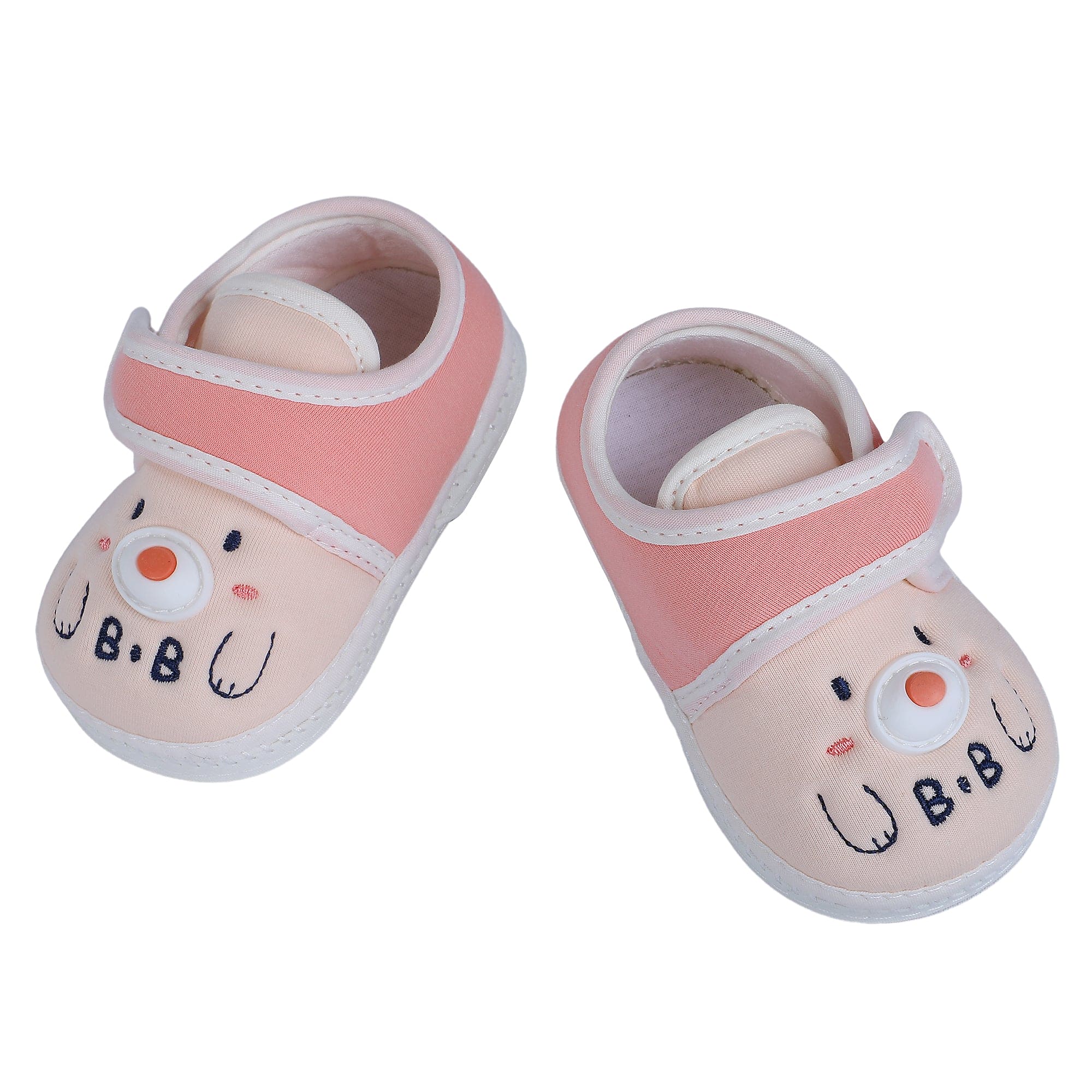 Baby Moo Smiling Bear Soft Sole Anti-Slip Booties - Peach