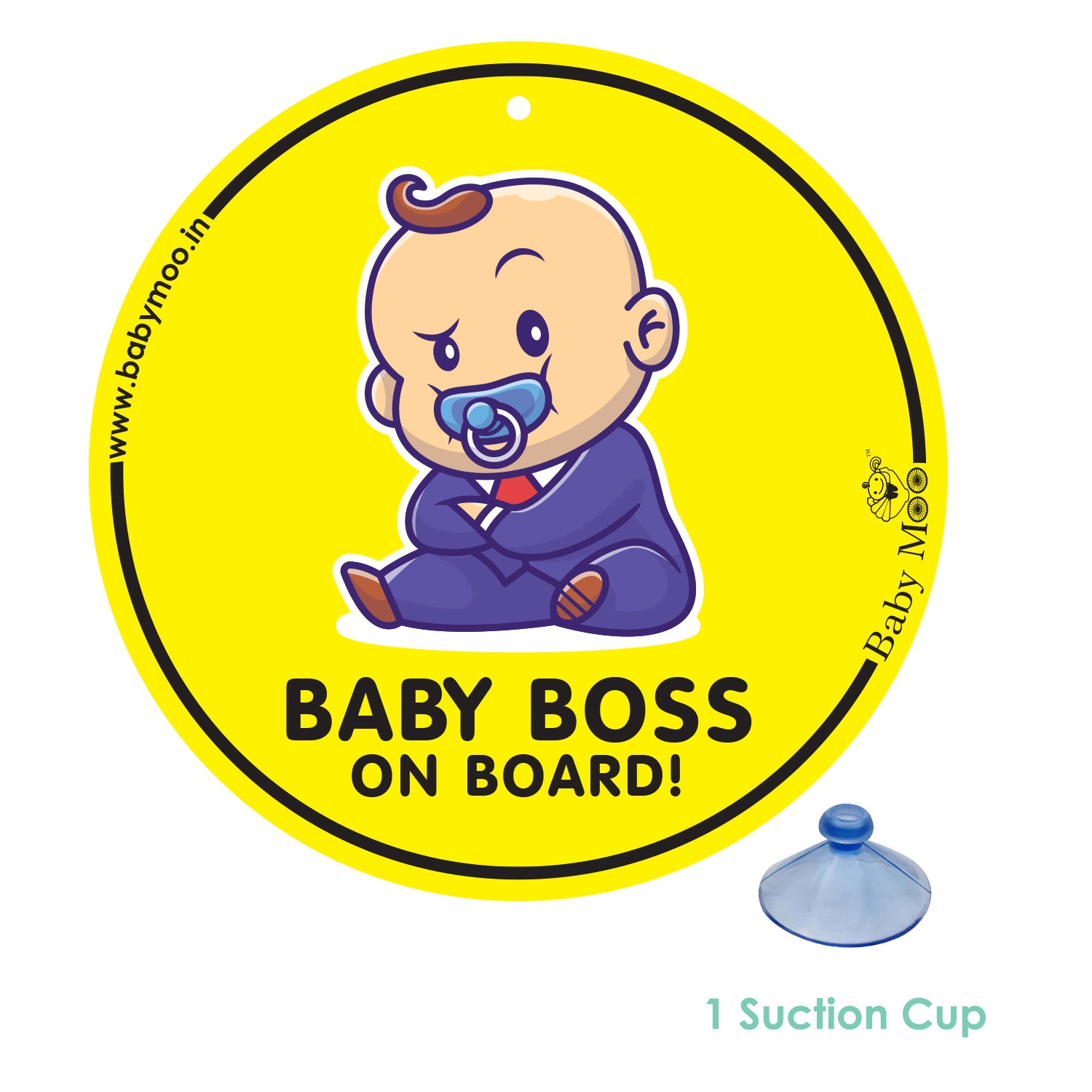 Baby Moo Baby Boss Car Safety Sign With Vacuum Suction Cup Clip Single - Black