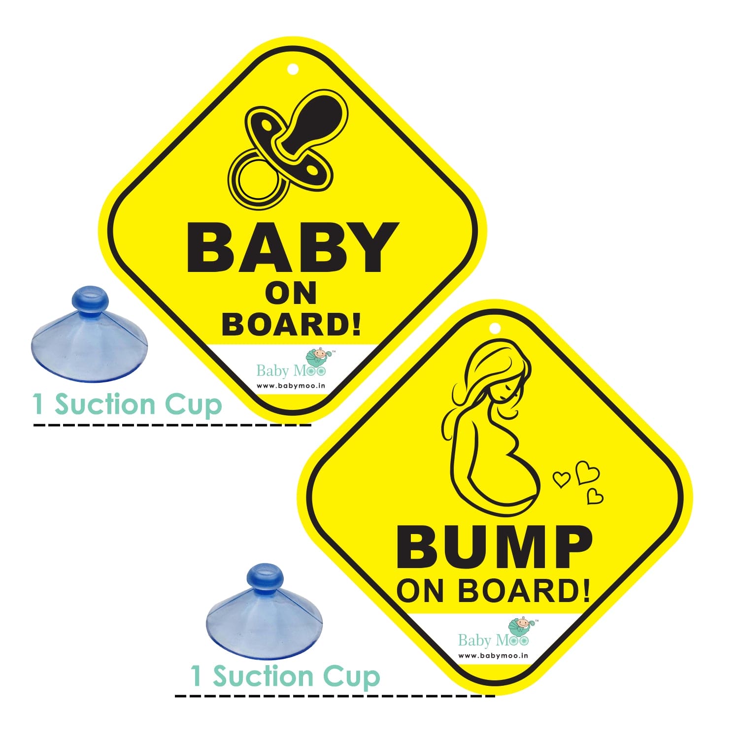 Baby Moo Mom To Be And Tiny Feet Car Safety Sign With Vacuum Suction Cup Clip 2 Pack - Black