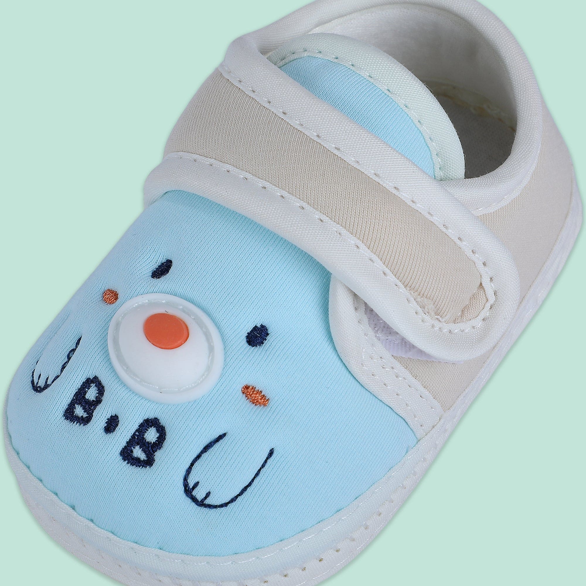 Baby Moo Smiling Bear Soft Sole Anti-Slip Booties - Blue