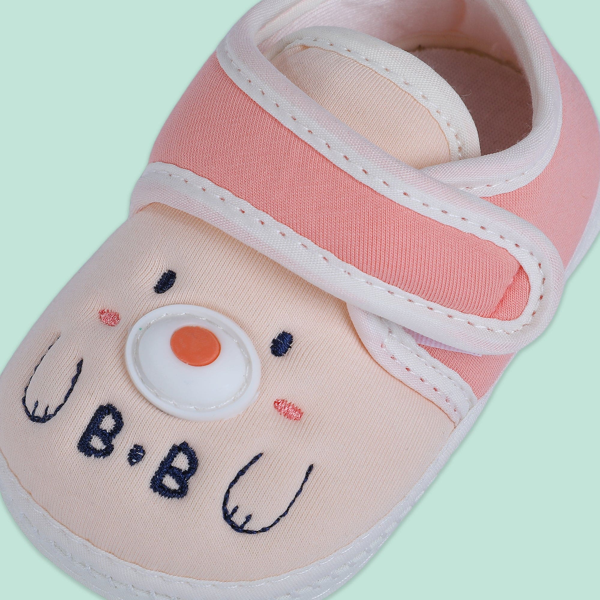 Baby Moo Smiling Bear Soft Sole Anti-Slip Booties - Peach