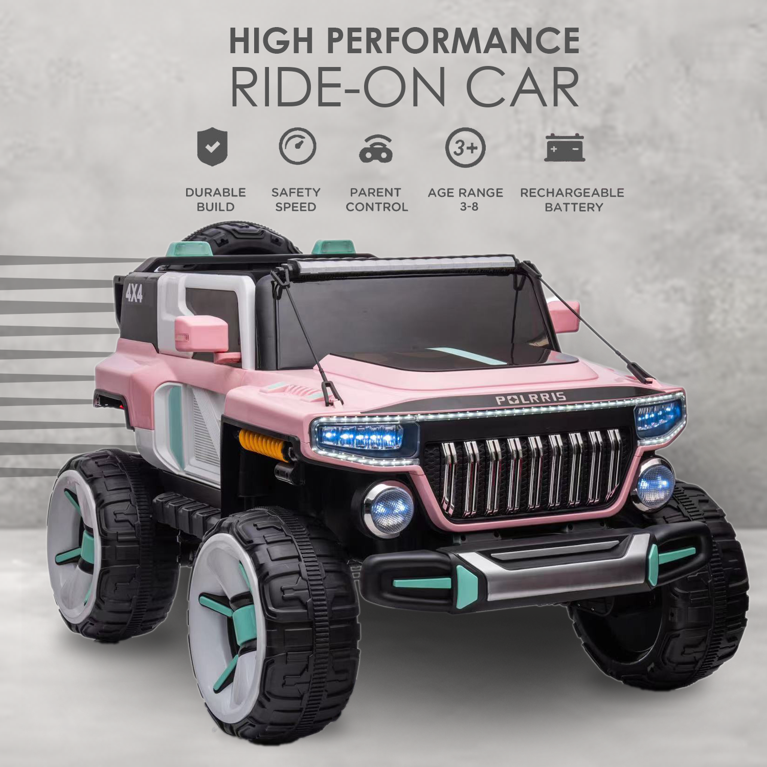 Baby Moo Electric Ride-on Jeep for Kids With Rechargeable 12V Battery, LED Lights, Music and USB Port Remote Control Double Seat - Pink