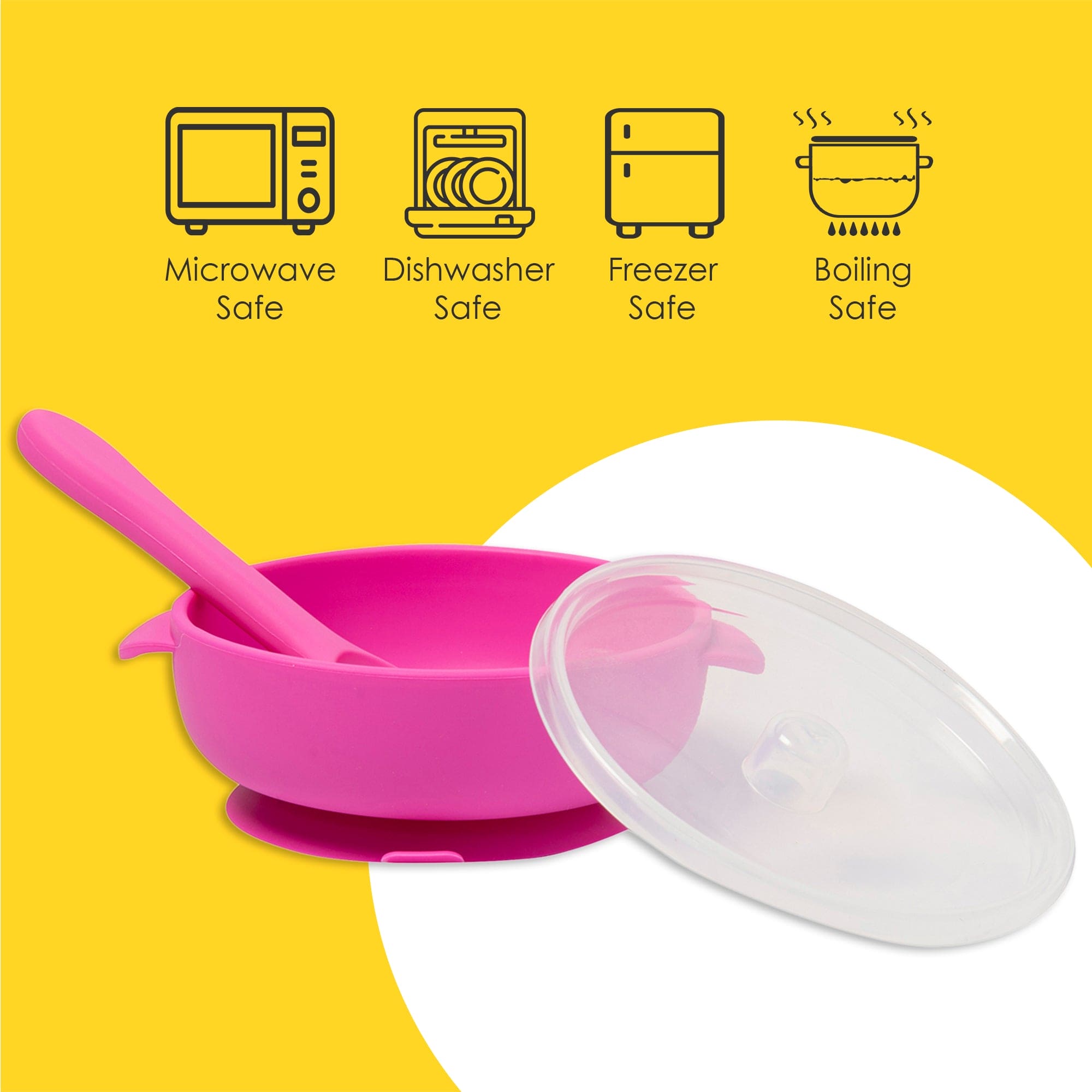 Magenta Silicon Bowl With Lid And Spoon Set