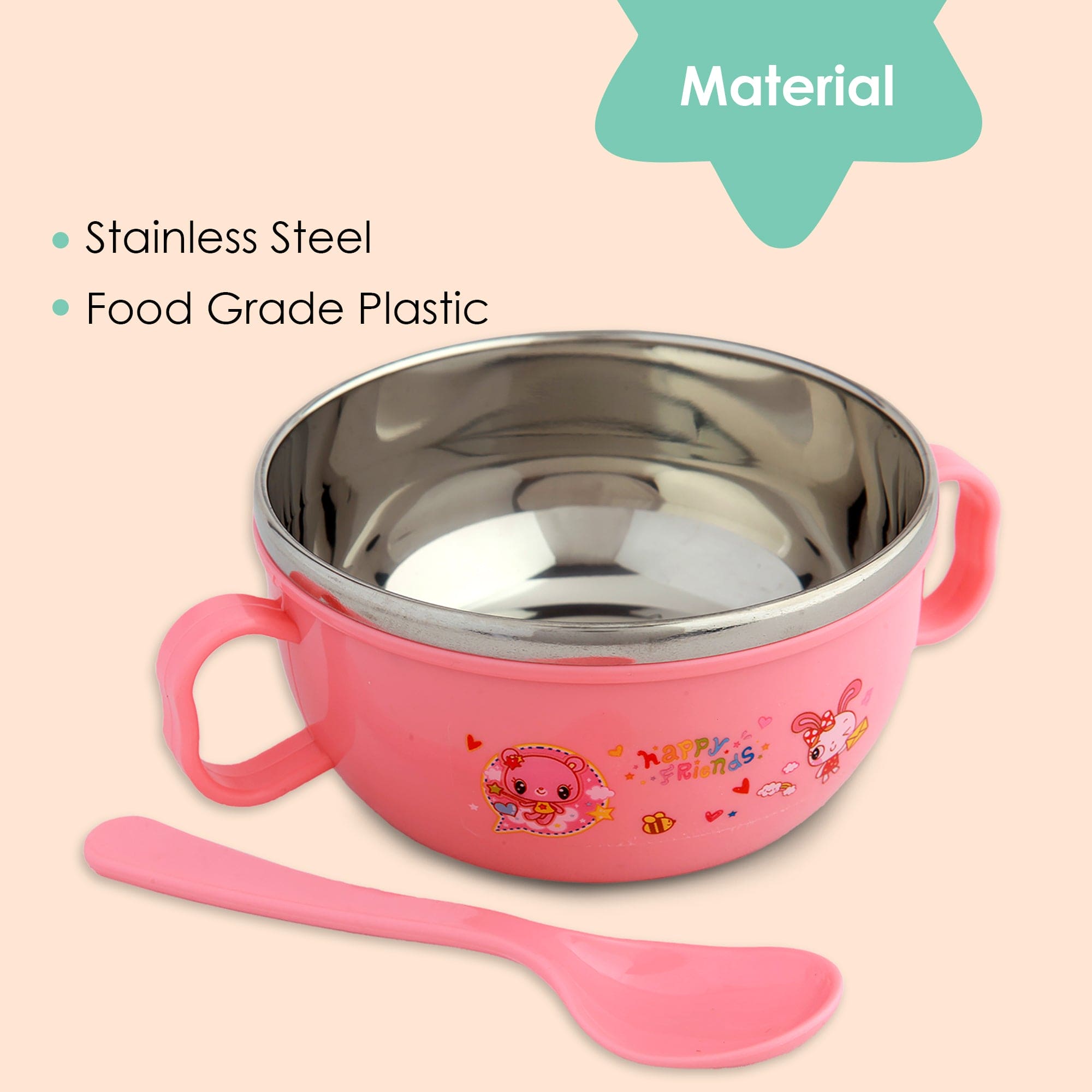 On-The-Go Pink Steel Bowl & Spoon Tiffin Set