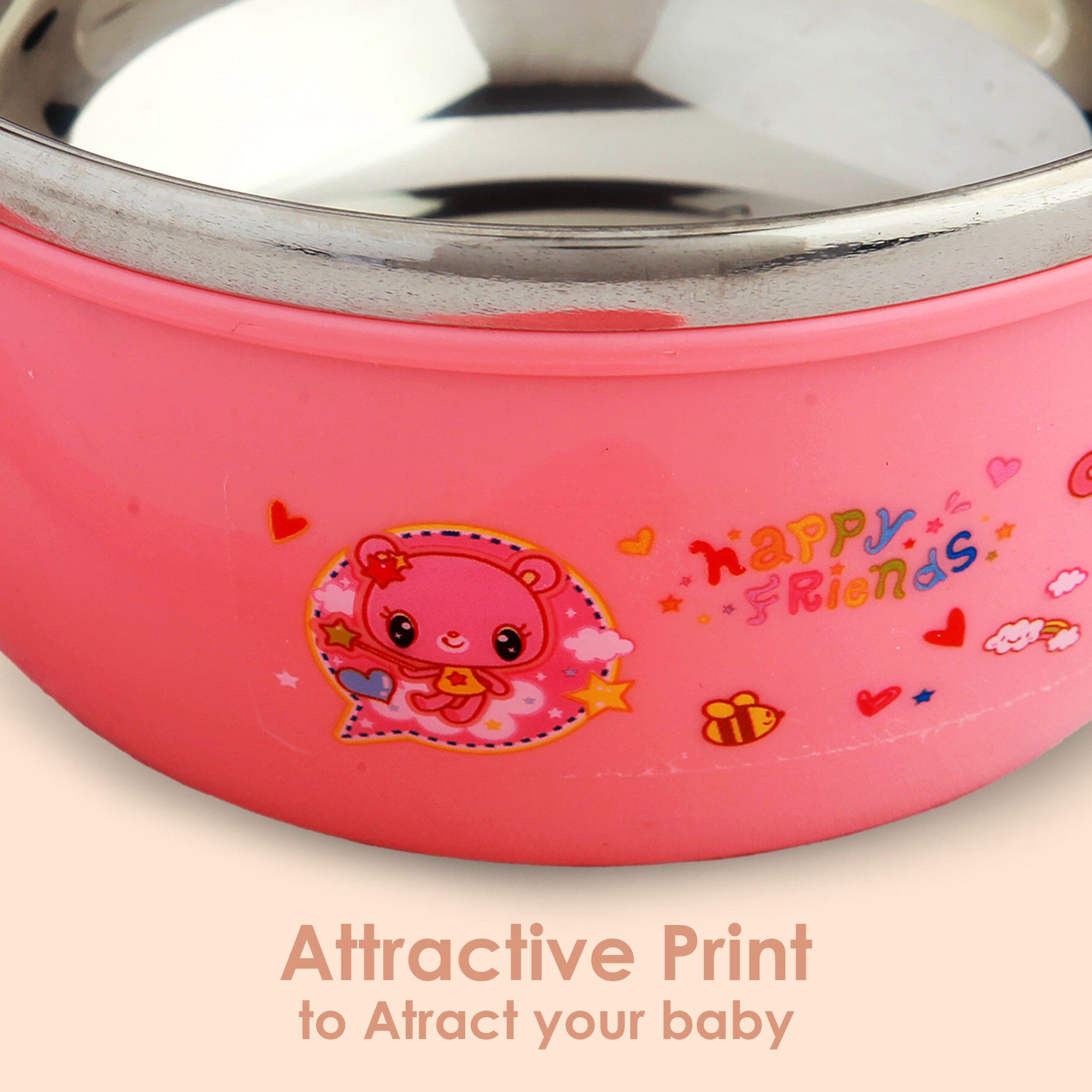 On-The-Go Pink Steel Bowl & Spoon Tiffin Set