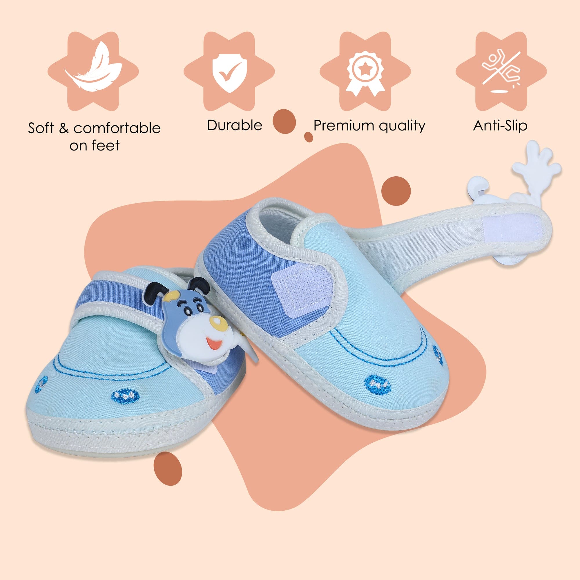 Baby Moo Puppy Face Soft Sole Anti-Slip Booties - Blue