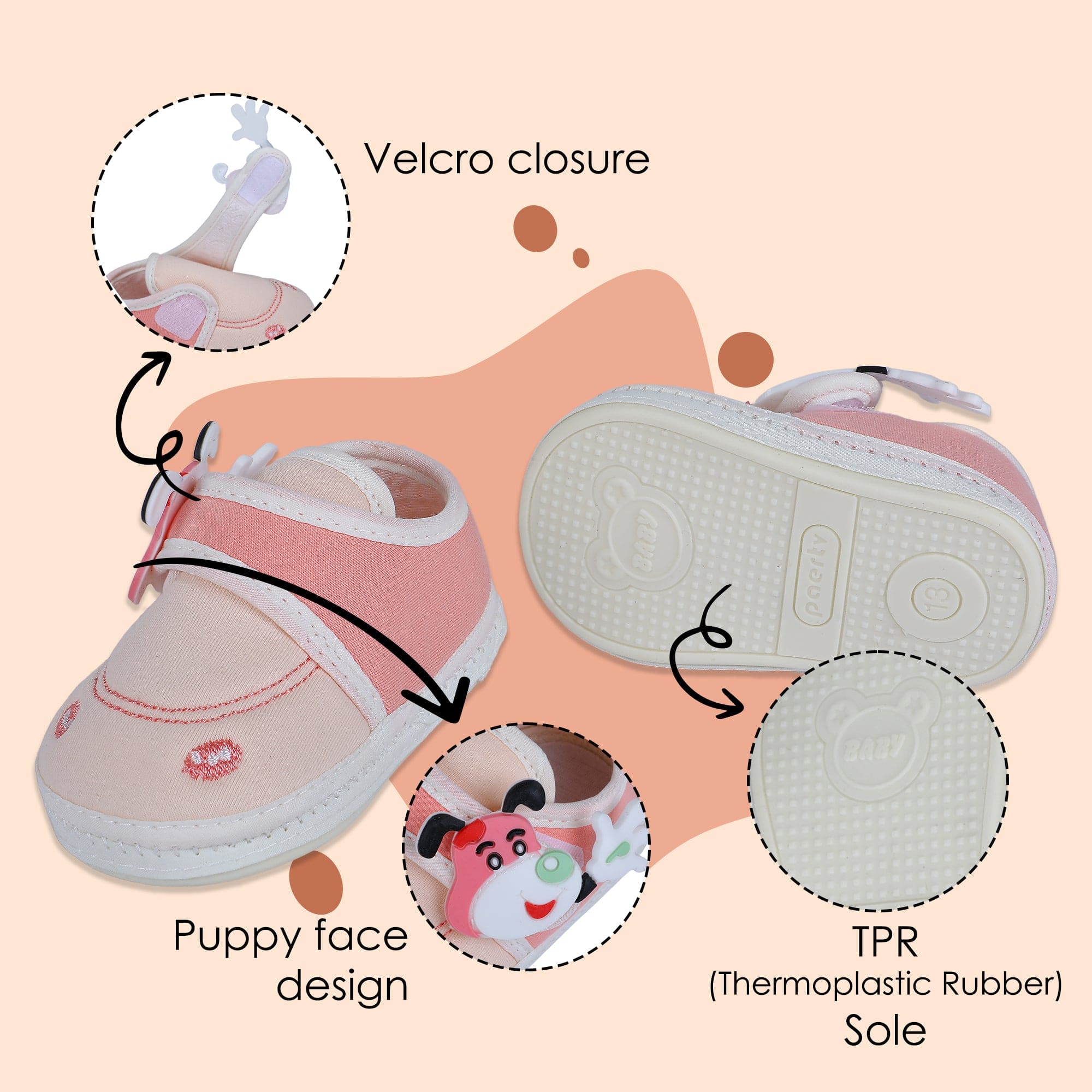 Baby Moo Puppy Face Soft Sole Anti-Slip Booties - Pink