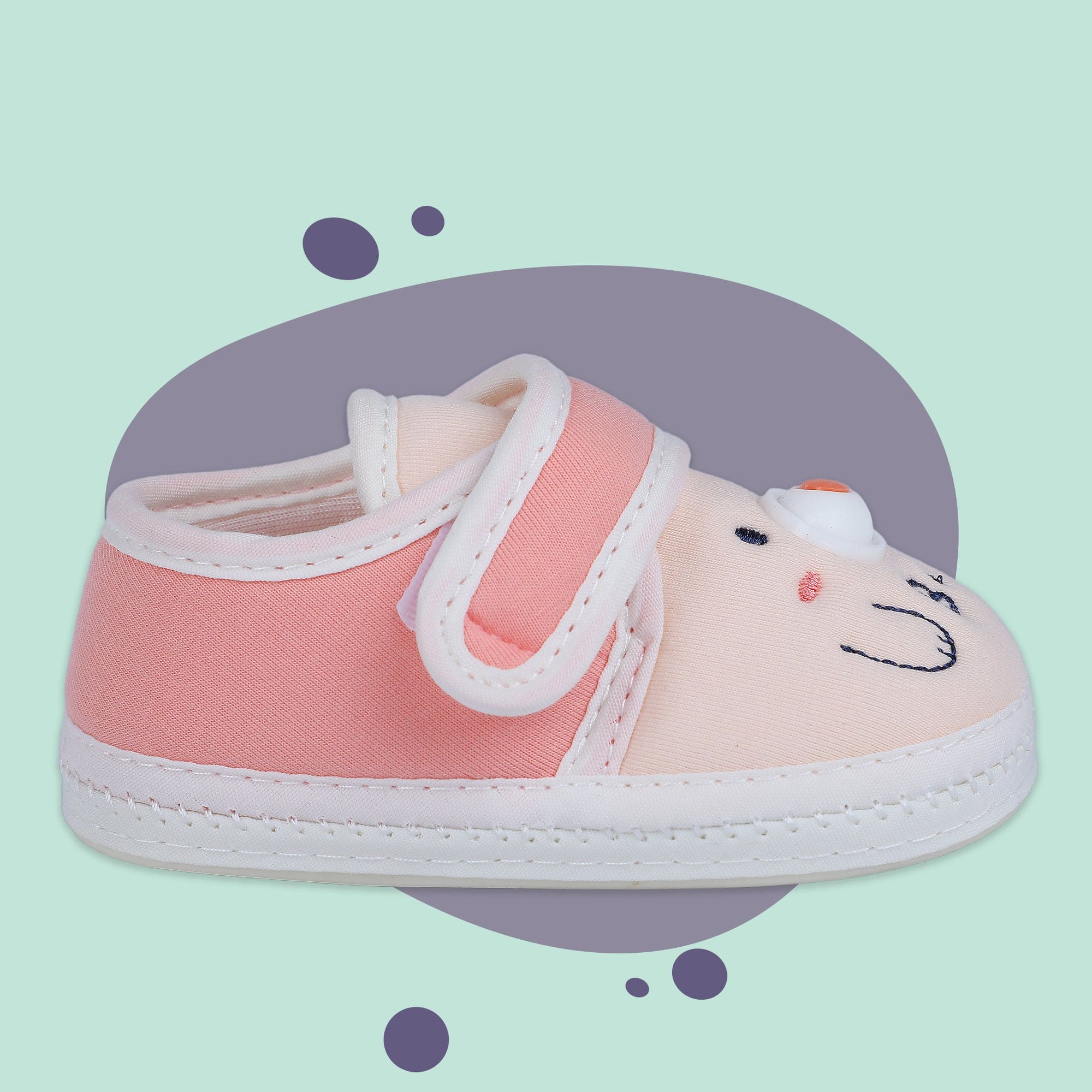 Baby Moo Smiling Bear Soft Sole Anti-Slip Booties - Peach