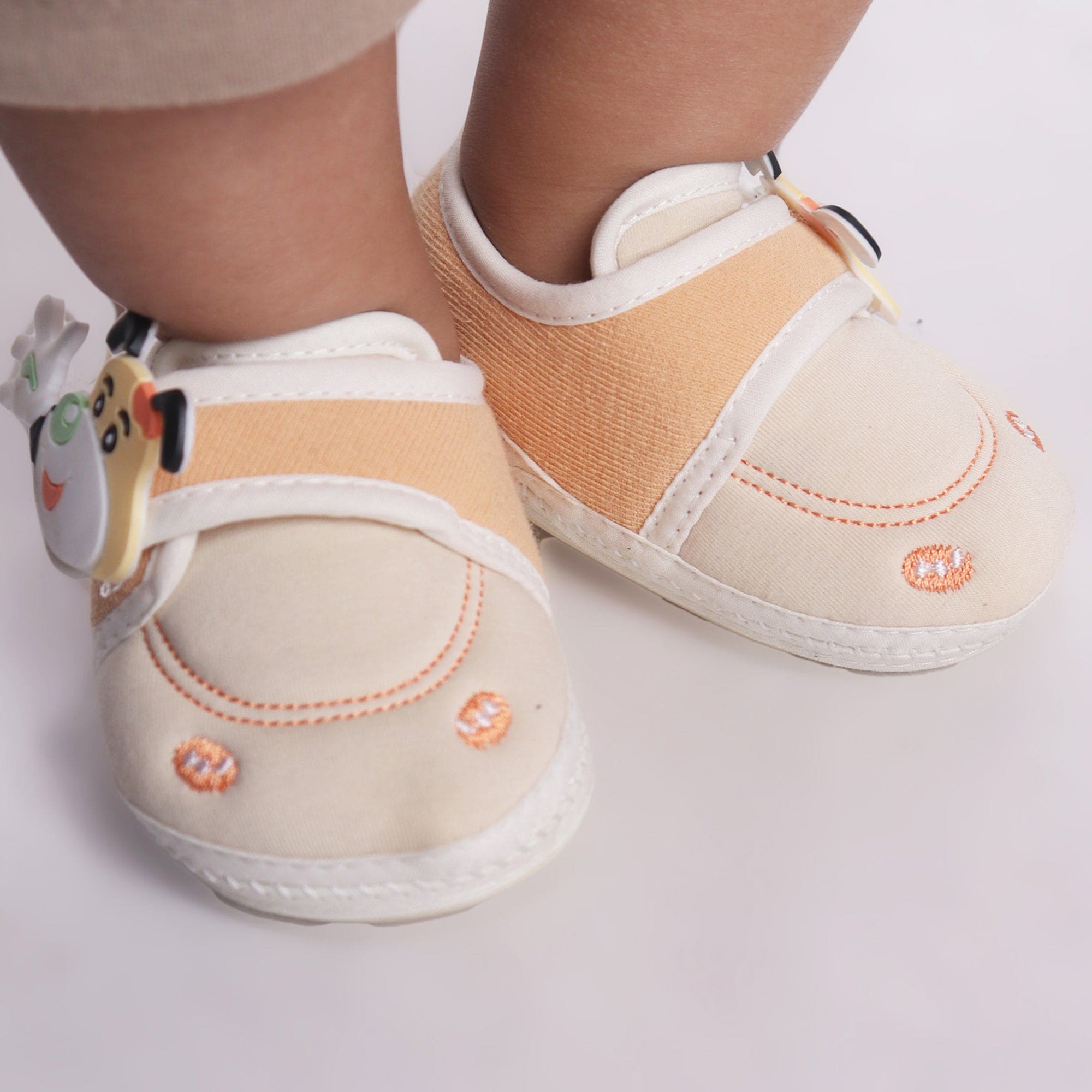 Baby Moo Puppy Face Soft Sole Anti-Slip Booties - Beige