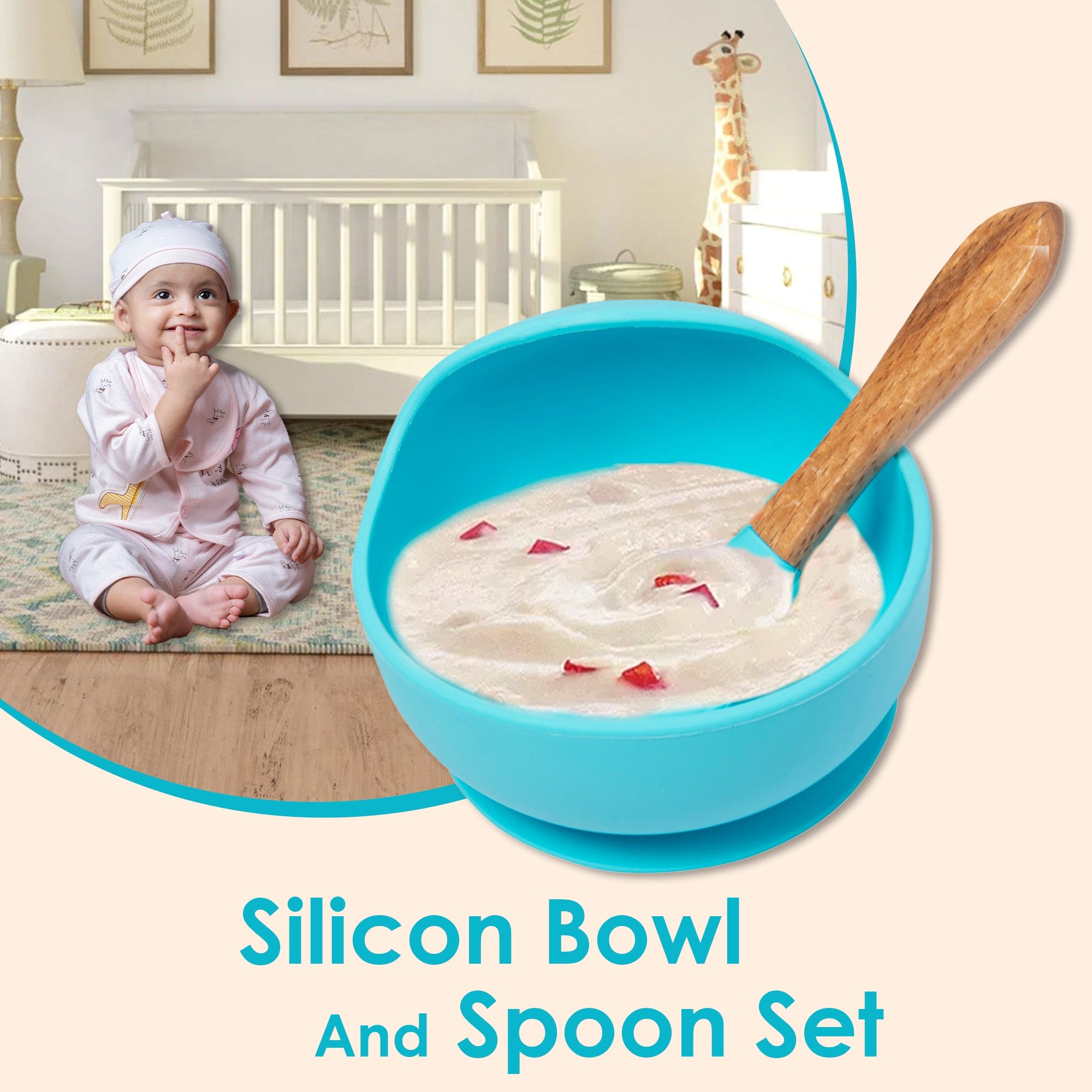 Blue Silicon Bowl And Spoon Set