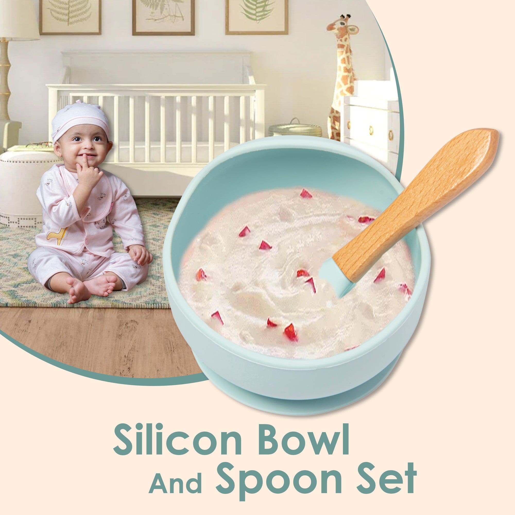 Mint Green Silicon Bowl And Spoon Set