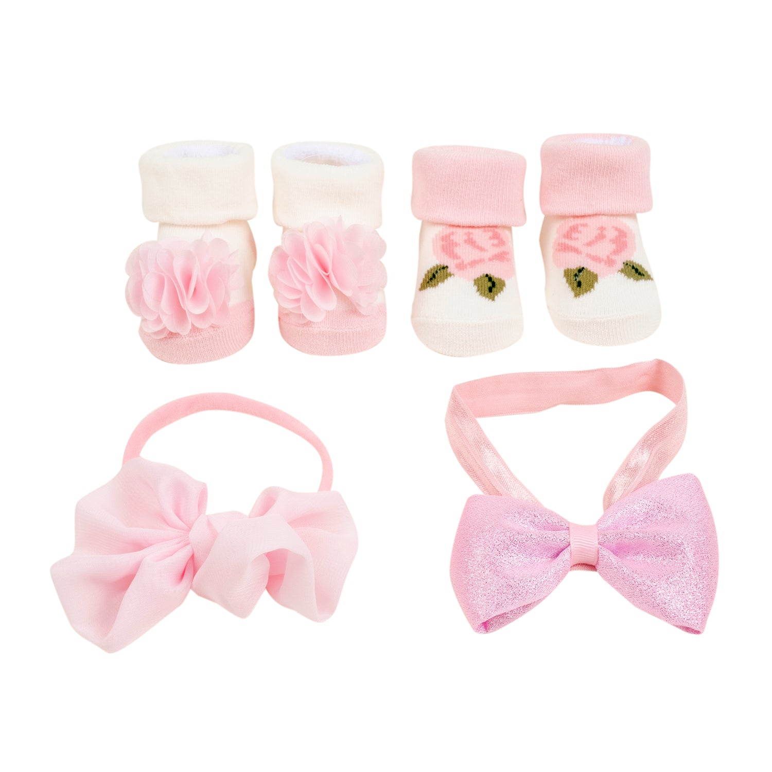 Baby Moo Born To Shine Infant Girl 4-Piece Gift Hairband And Socks Set - Pink