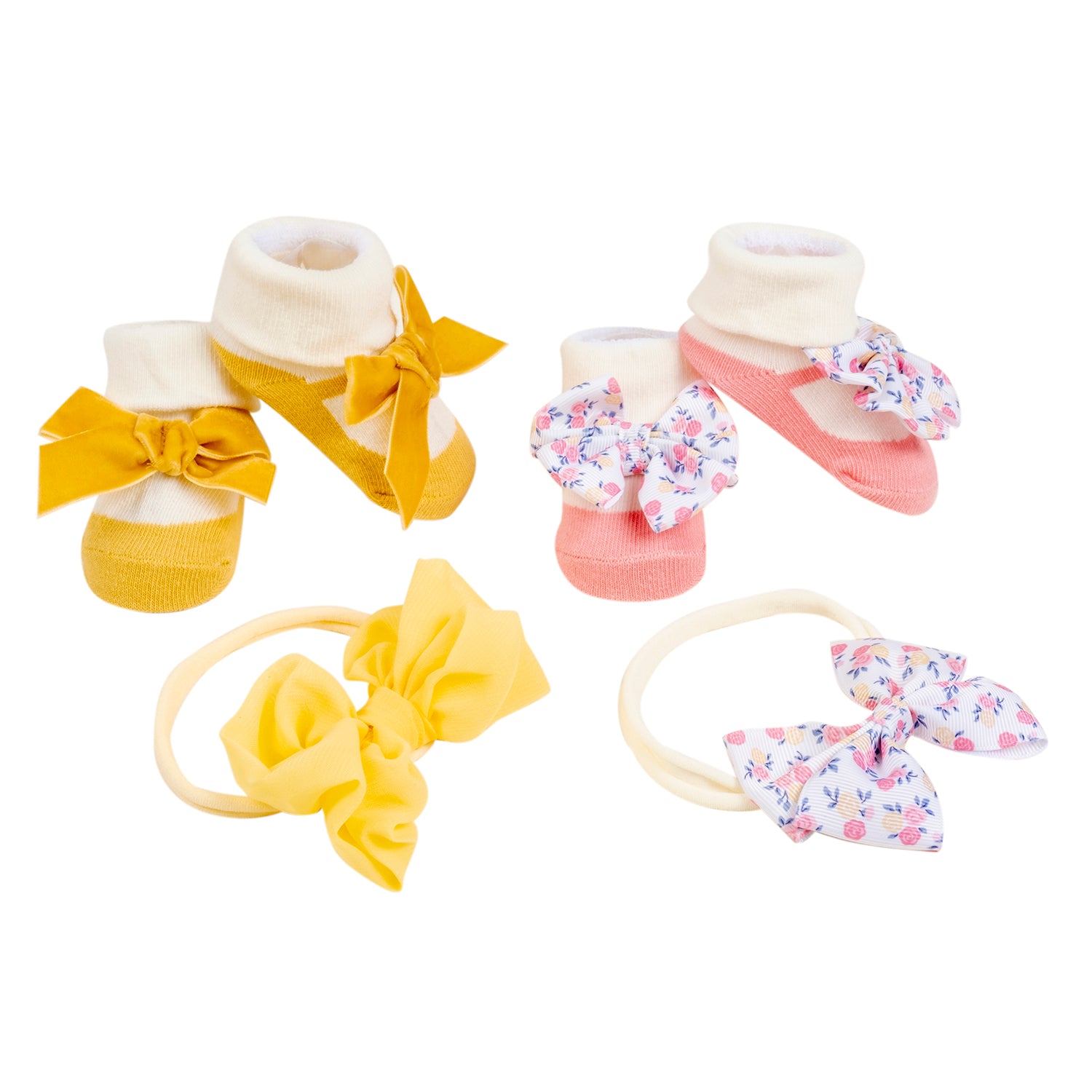 Baby Moo Little Miss Sunshine Infant Girl 4-Piece Gift Hairband And Socks Set - Pink