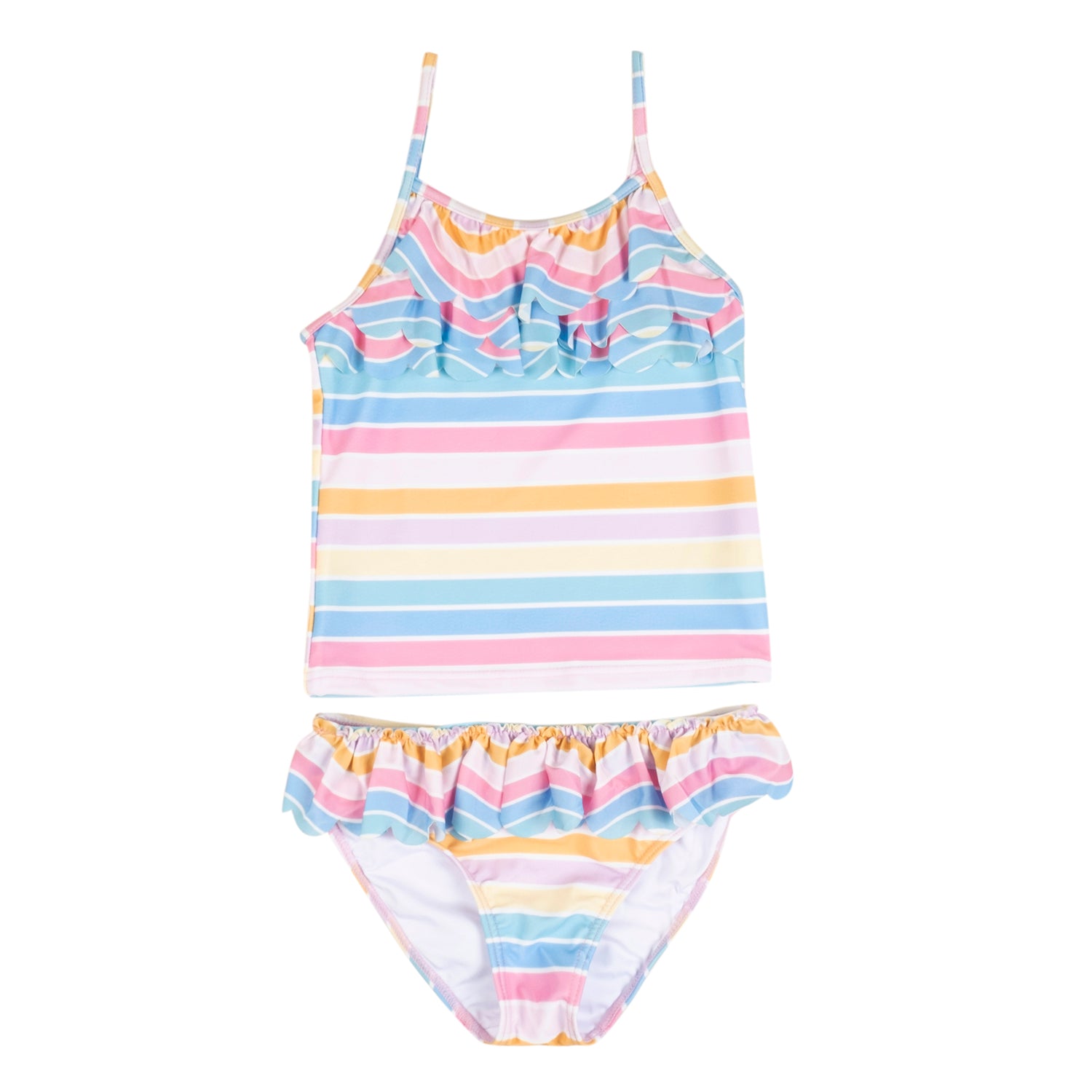 Baby Moo Rainbow Striped Beach Two-Piece Swimsuit Pool Swimming Costume - Pink