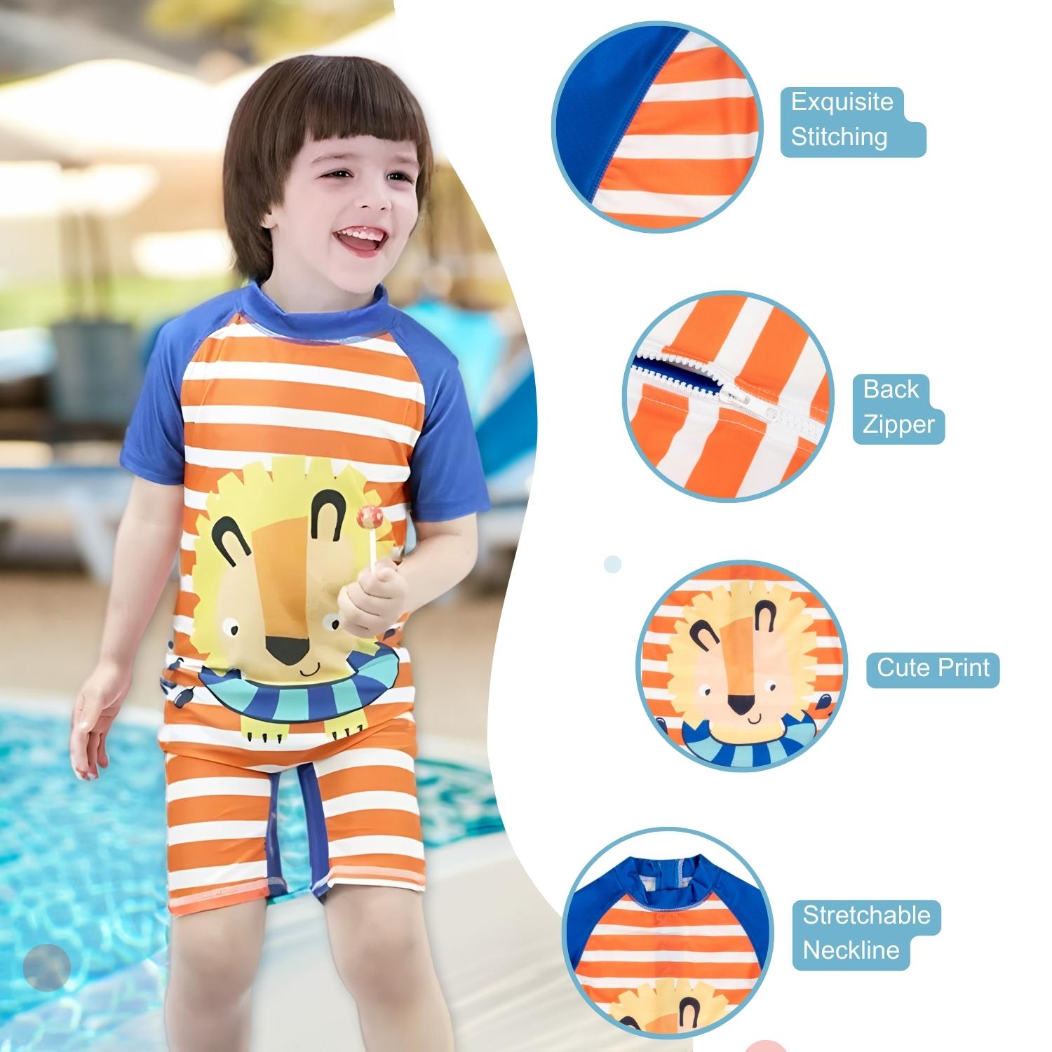 Baby Moo Playing Lion Beach Bodysuit One-Piece Swimsuit Pool Swimming Costume - Orange