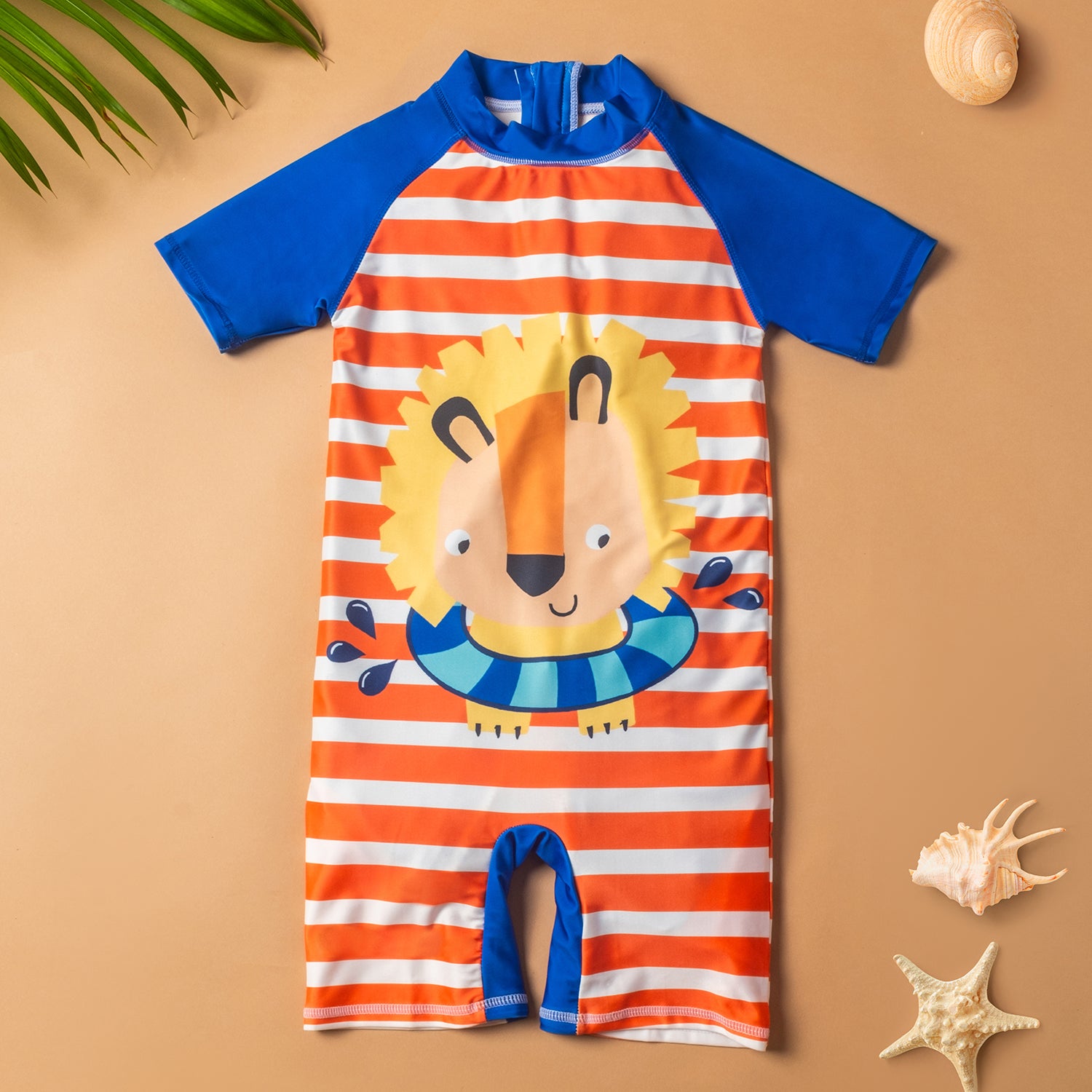 Baby Moo Playing Lion Beach Bodysuit One-Piece Swimsuit Pool Swimming Costume - Orange