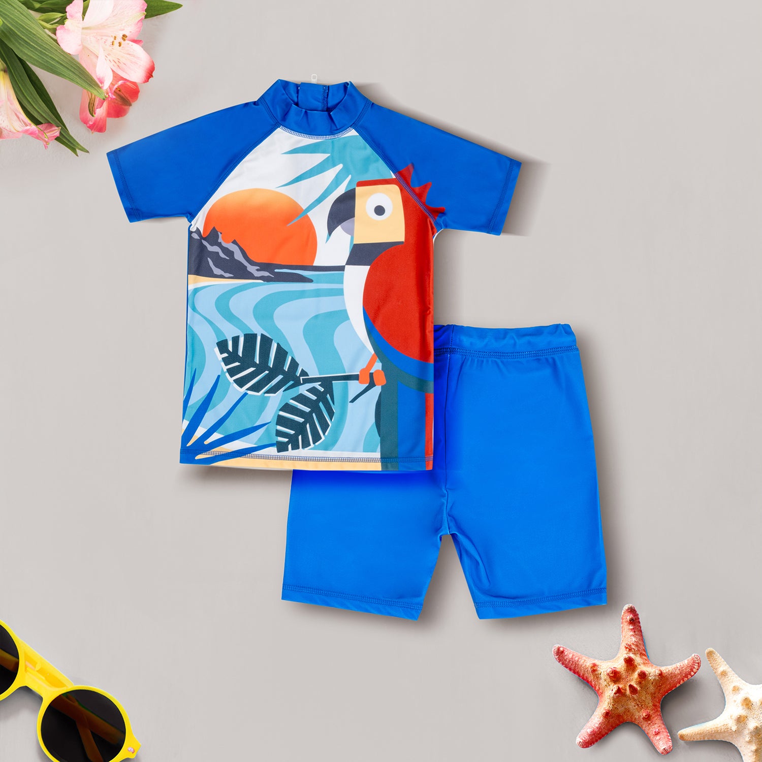 Baby Moo Singing Parrot Beach Bodysuit Two-Piece Swimsuit Pool Swimming Costume - Blue