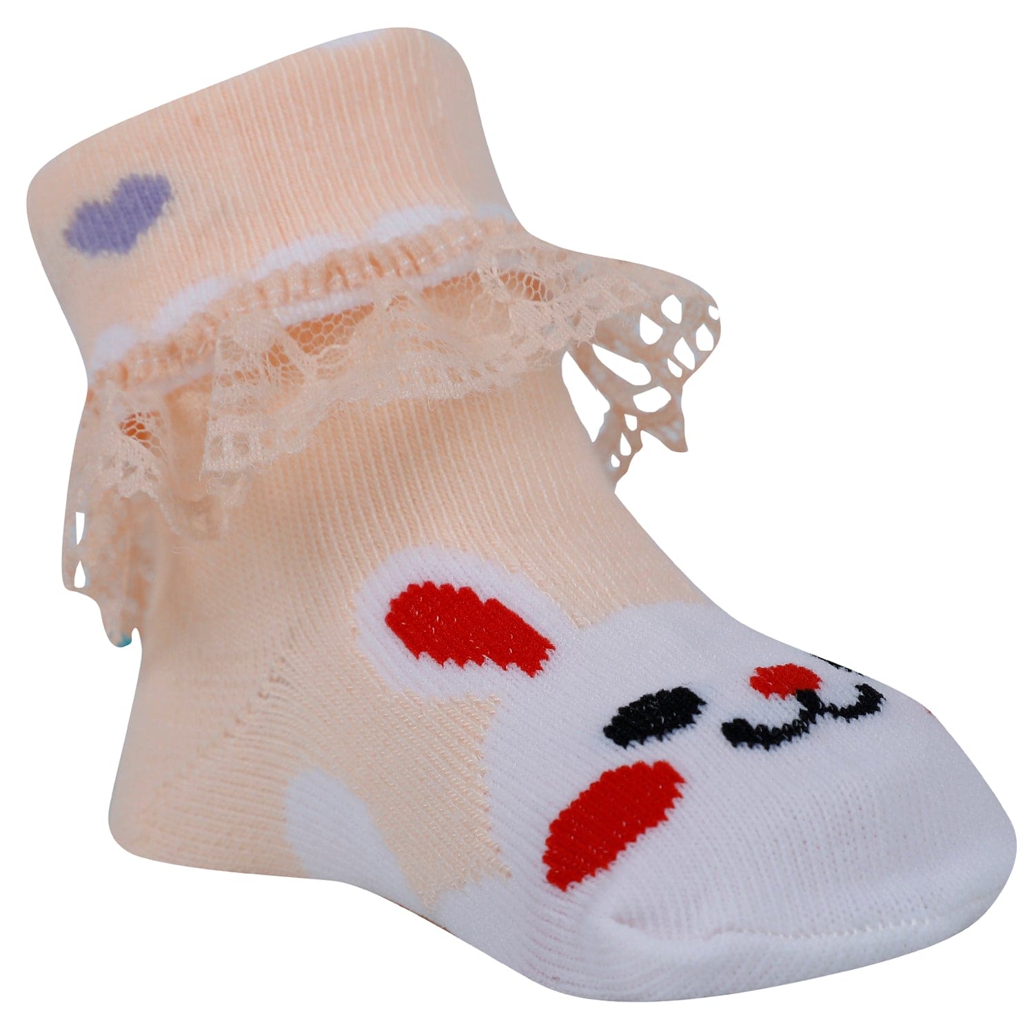 Baby Moo Heart Print Soft Lace Socks Pack of 6 - Multicolour