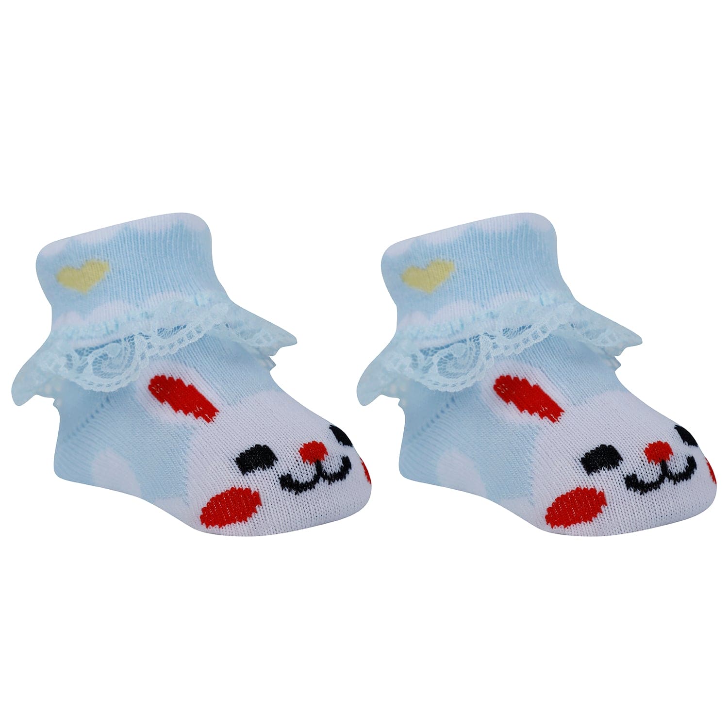 Baby Moo Heart Print Soft Lace Socks Pack of 6 - Multicolour