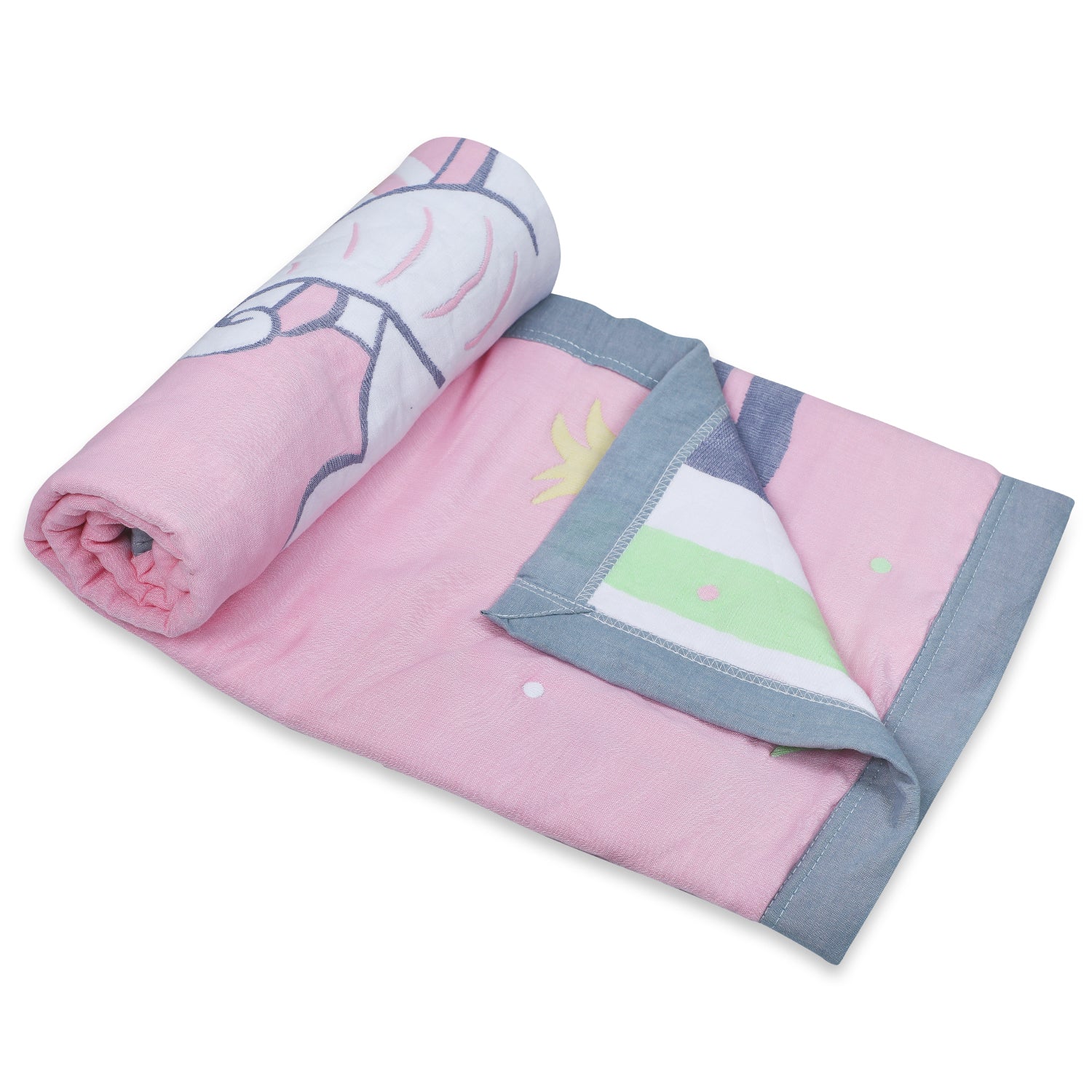 Baby Moo Elephant Adventure All Season Medium Muslin Blanket - Pink - Baby Moo