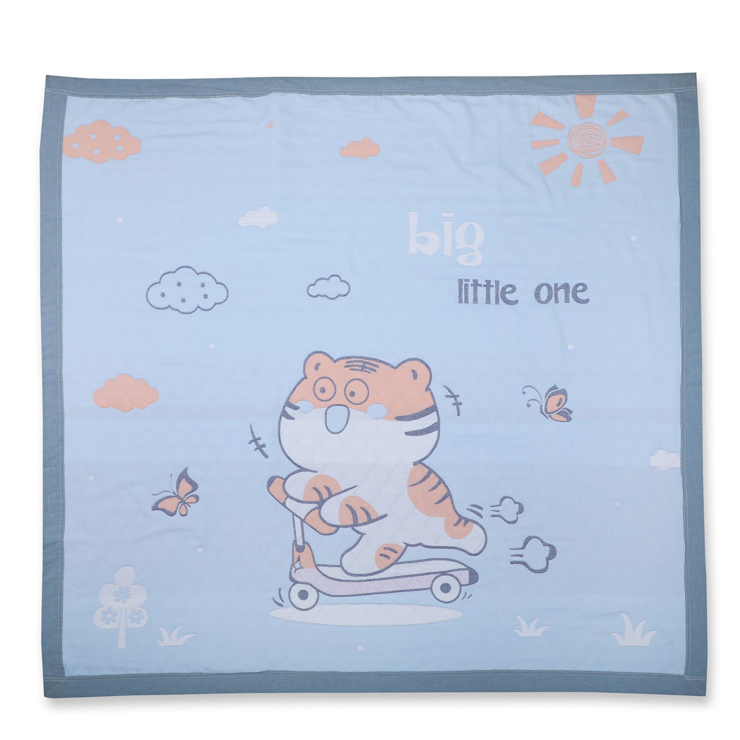 Baby Moo Wild Tiger All Season Medium Muslin Blanket - Blue - Baby Moo