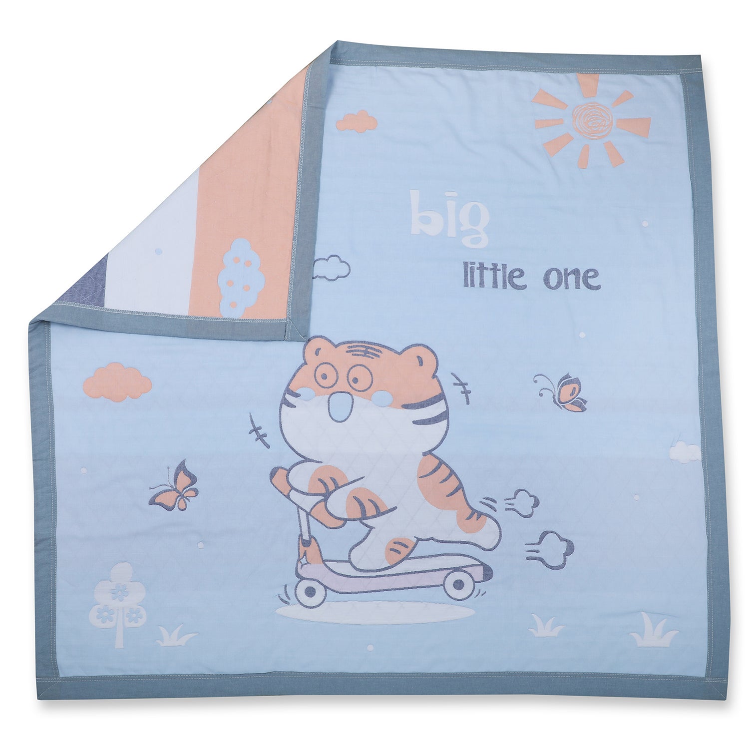 Baby Moo Wild Tiger All Season Medium Muslin Blanket - Blue - Baby Moo