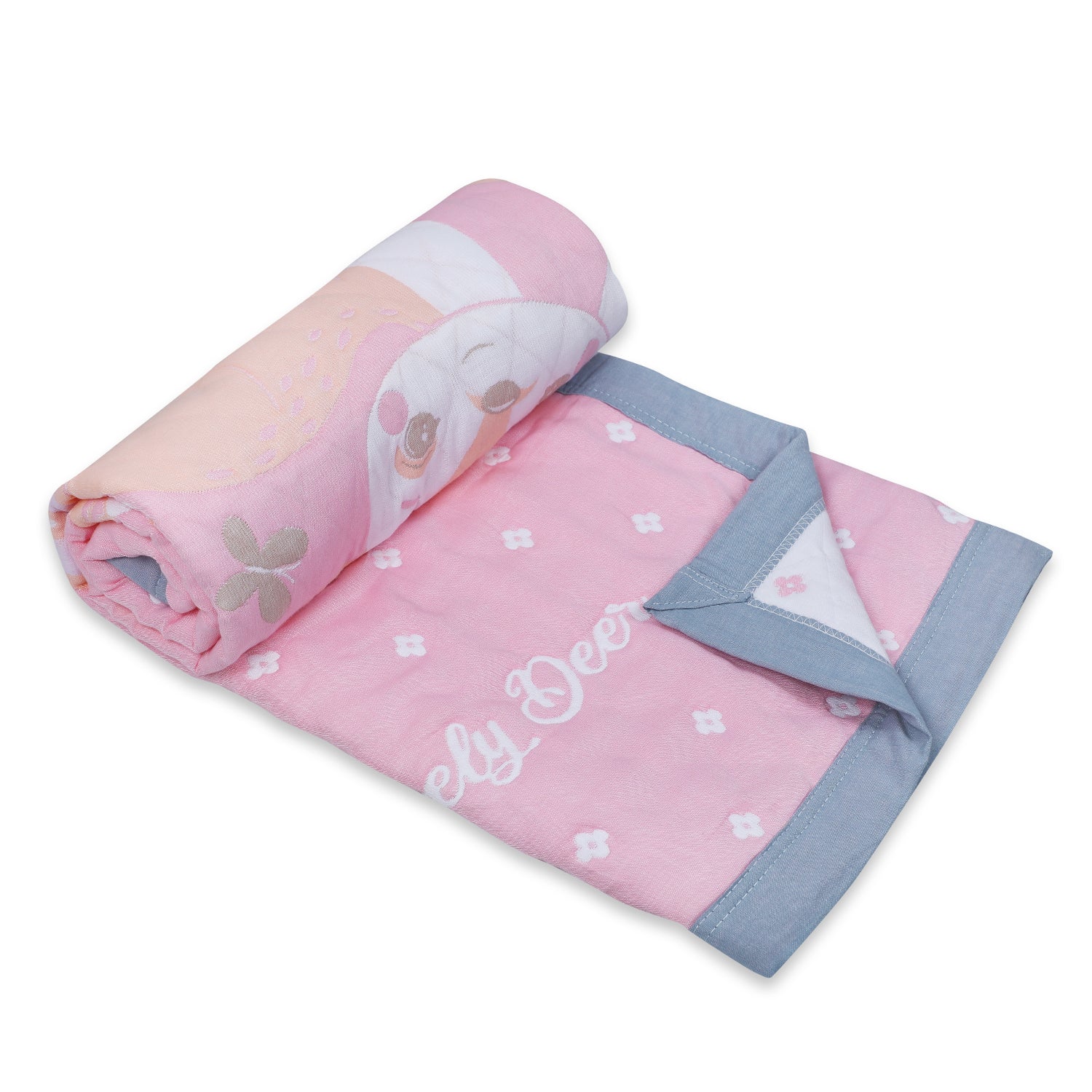 Baby Moo Deers In Love All Season Medium Muslin Blanket - Pink - Baby Moo