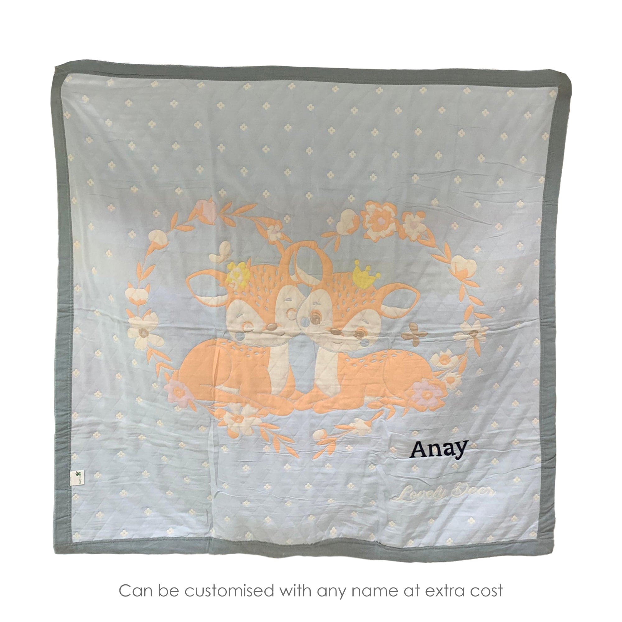 Baby Moo Deers In Love All Season Medium Muslin Blanket - Blue