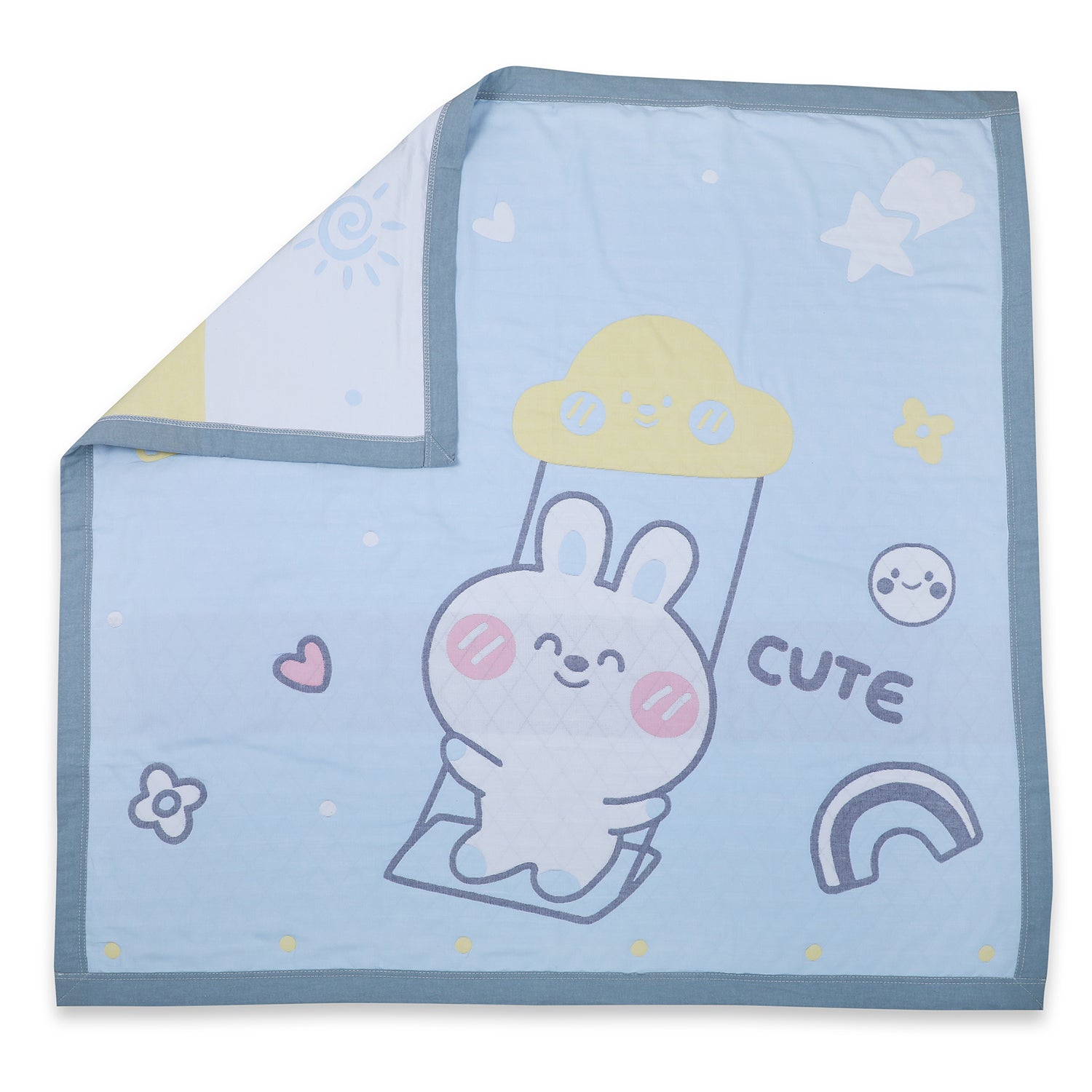 Baby Moo Swinging Bunny All Season Medium Muslin Blanket - Blue - Baby Moo