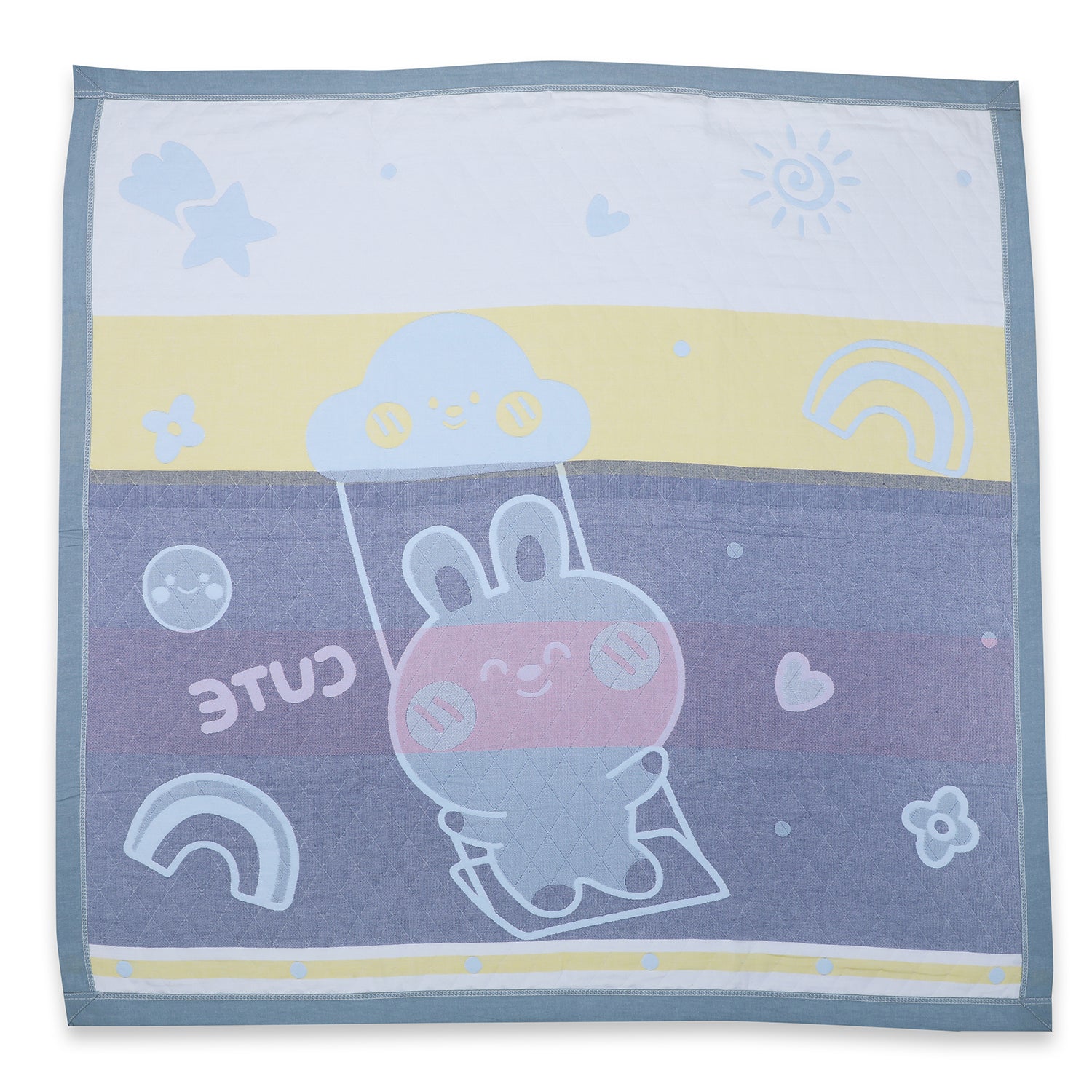 Baby Moo Swinging Bunny All Season Medium Muslin Blanket - Blue - Baby Moo